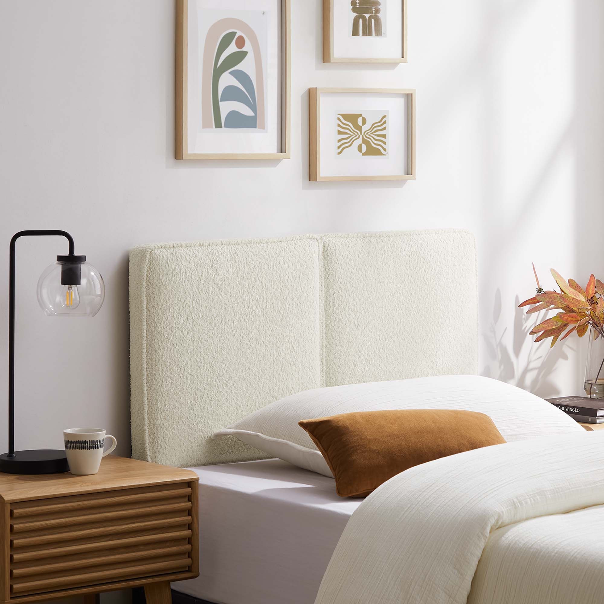 Lindee Boucle Fabric Twin Headboard, Cream