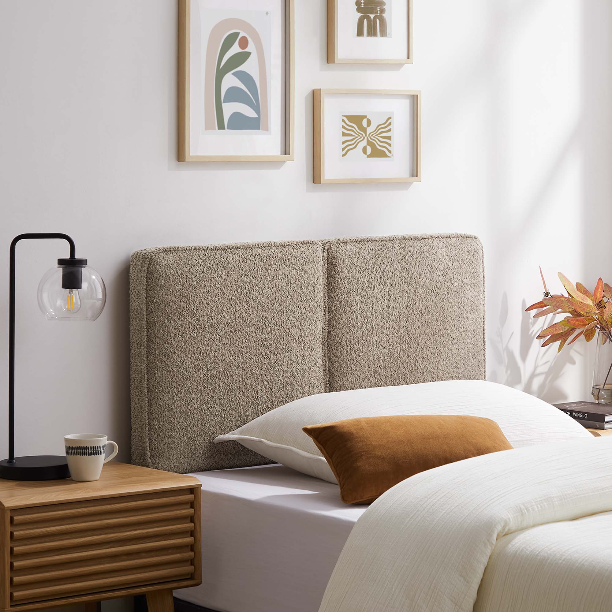 Lindee Boucle Fabric Twin Headboard, Oatmeal