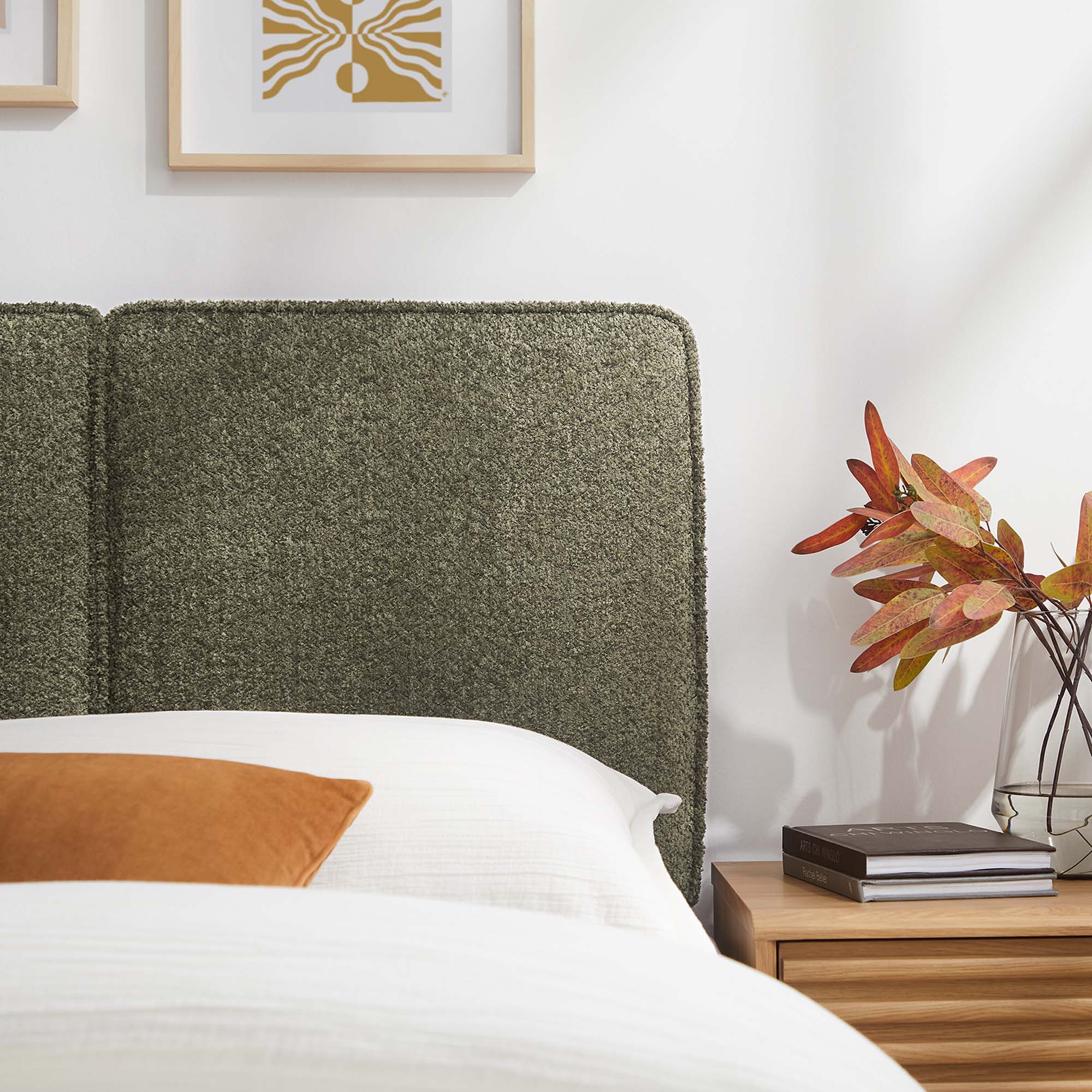 Lindee Boucle Fabric Twin Headboard, Sage