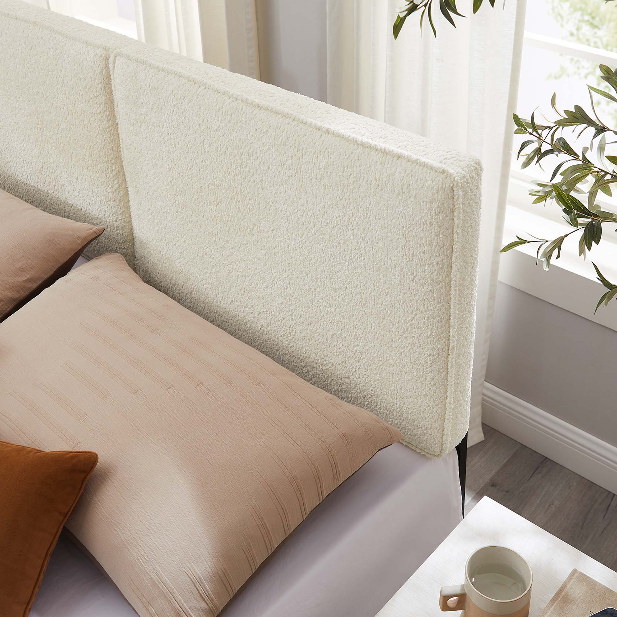 Lindee Boucle Fabric Full Headboard, Cream