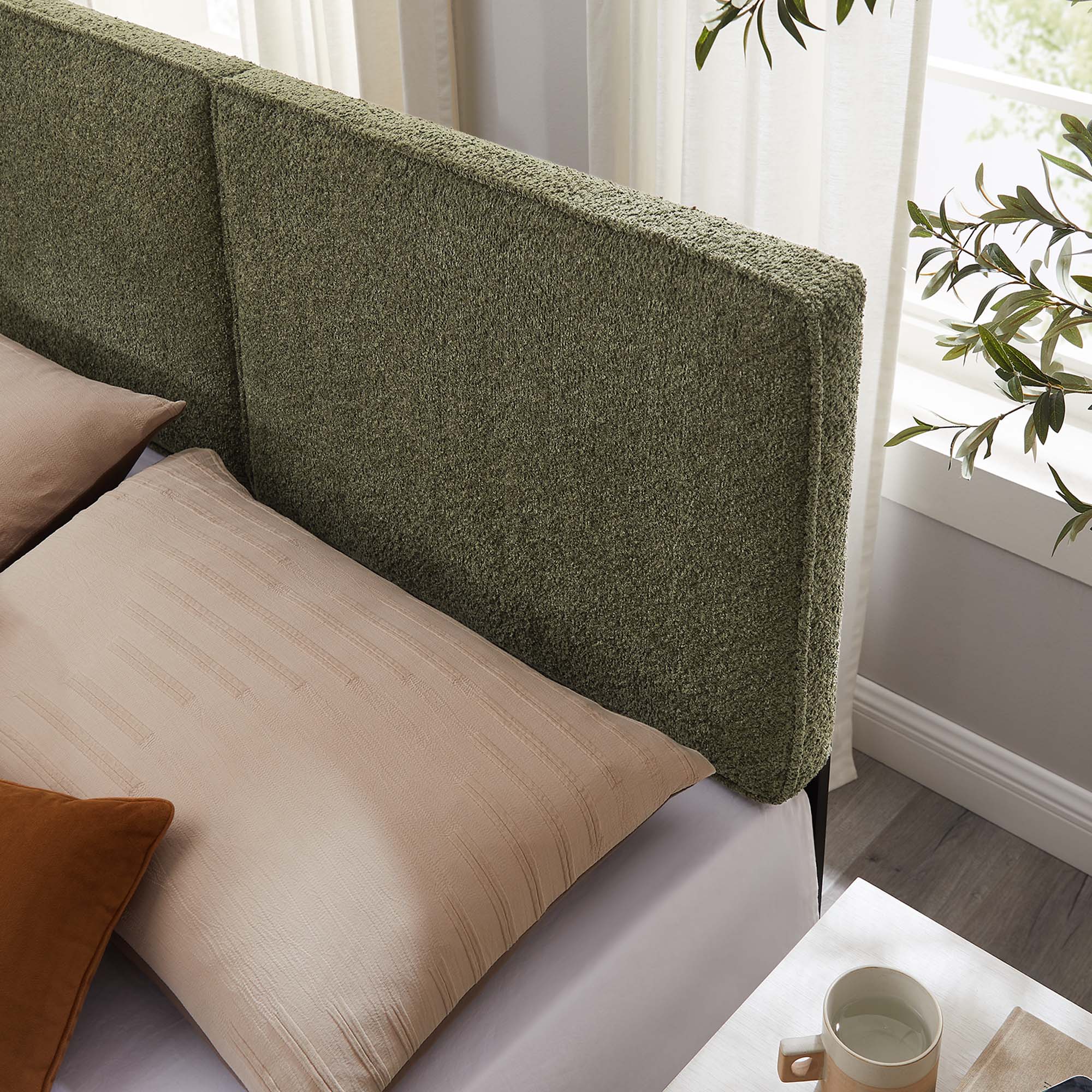 Lindee Boucle Fabric Full Headboard, Sage