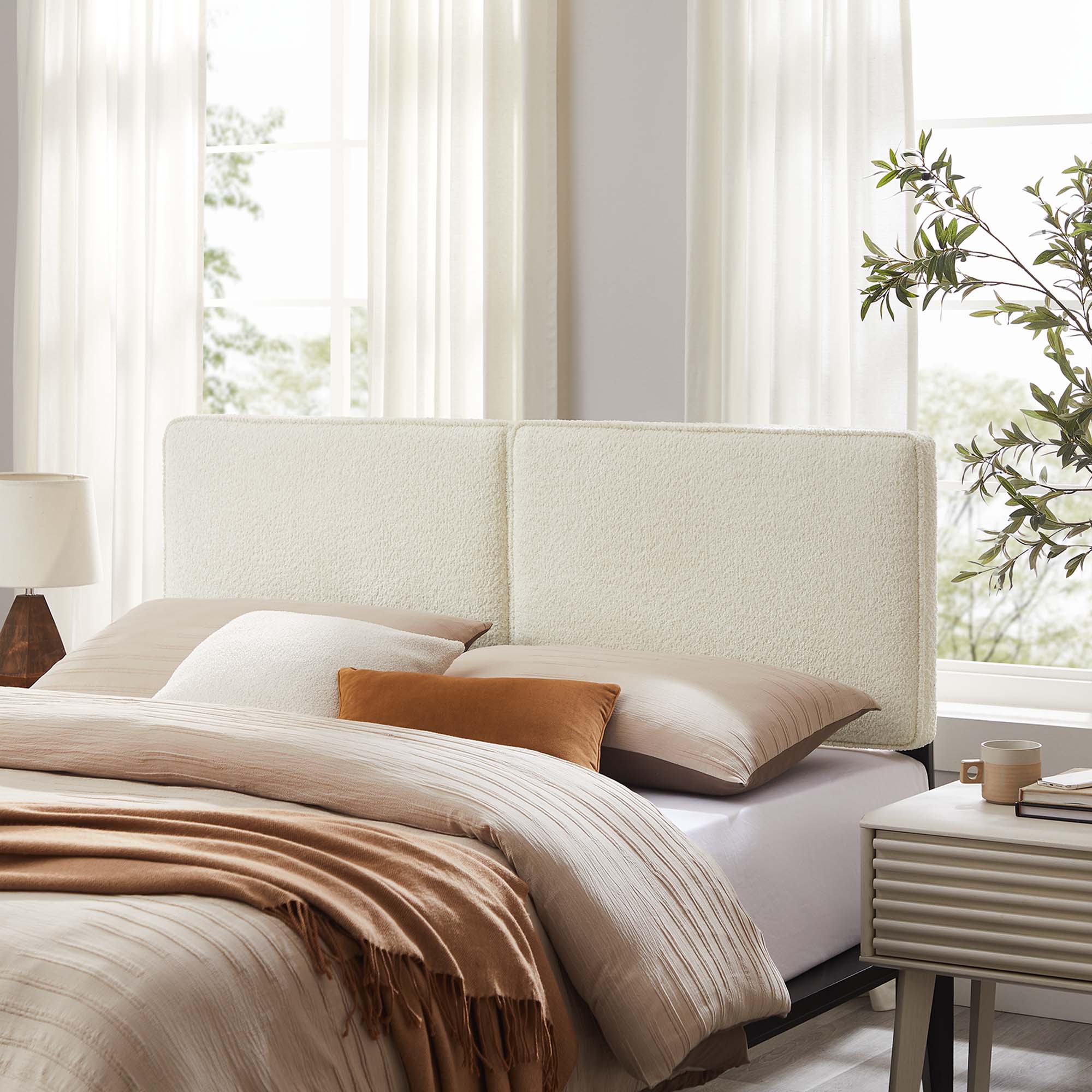 Lindee Boucle Fabric Queen Headboard, Cream