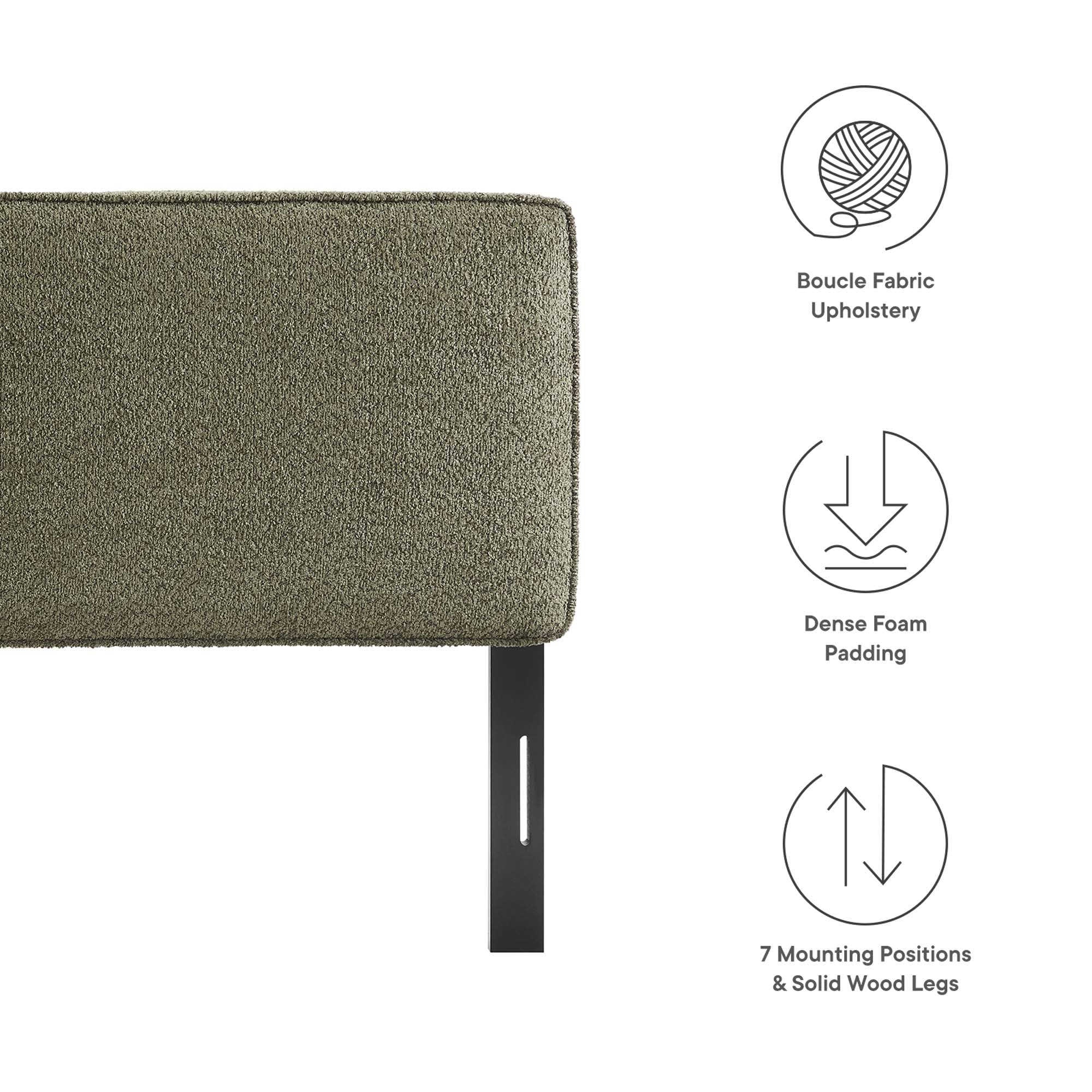 Lindee Boucle Fabric King Headboard, Sage