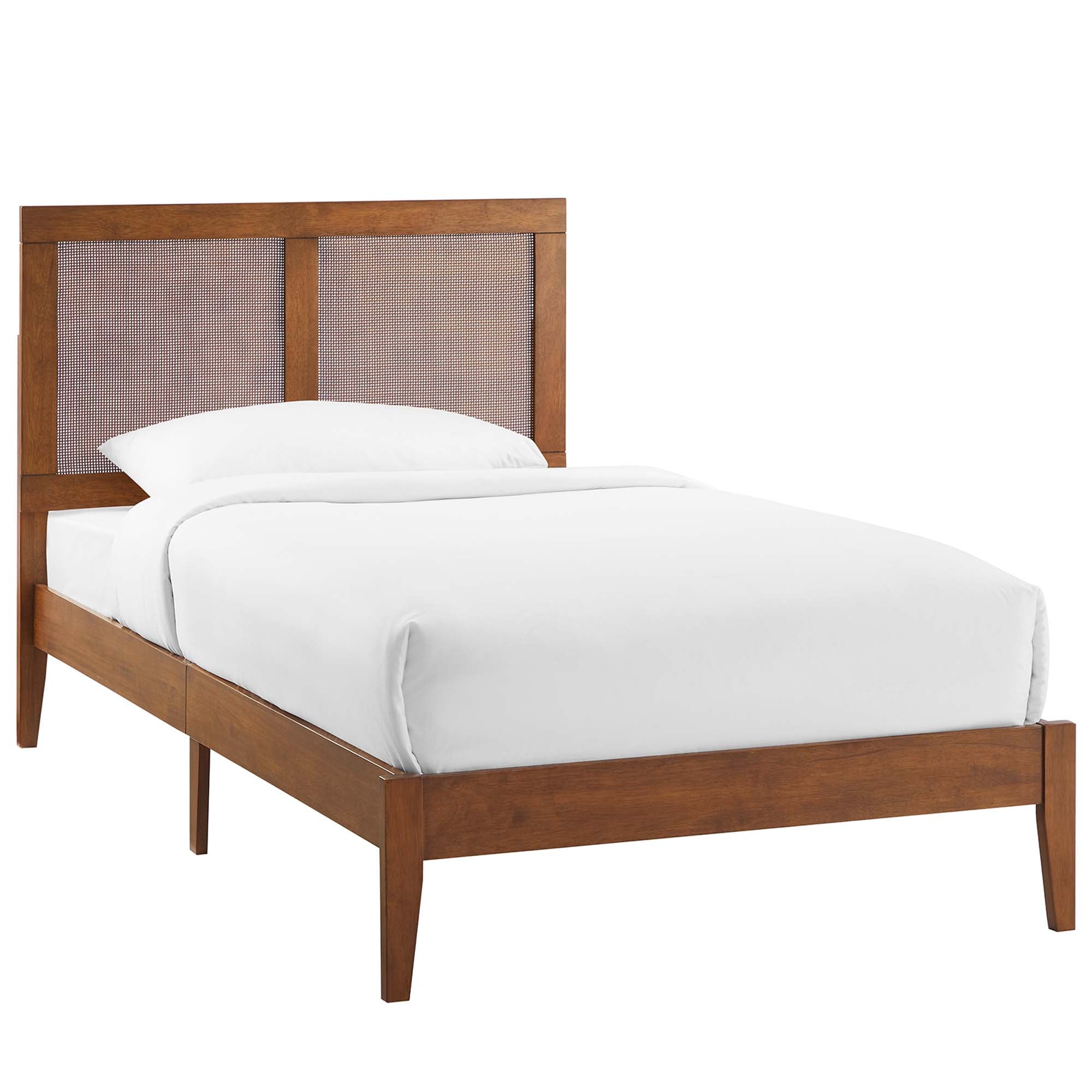 Sirocco Walnut Rattan and Wood Twin Platform Bed