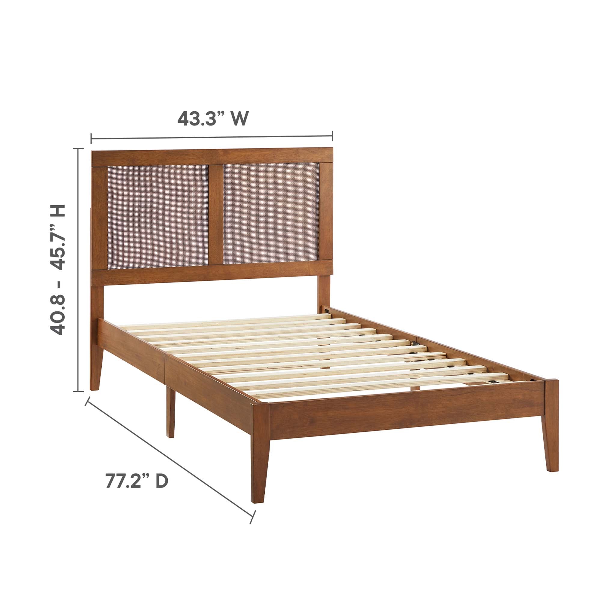 Sirocco Walnut Rattan and Wood Twin Platform Bed