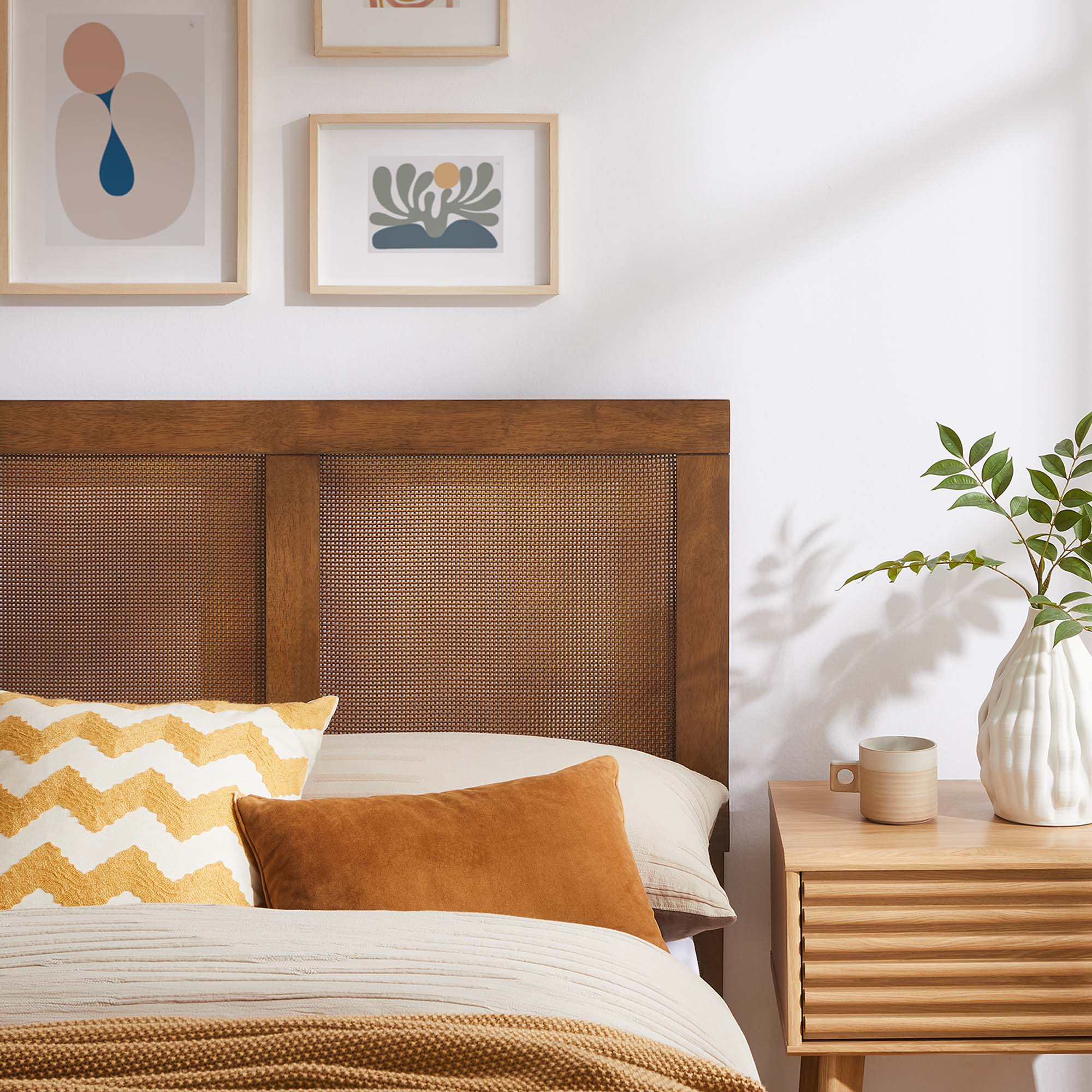 Sirocco Walnut Rattan and Wood Twin Platform Bed