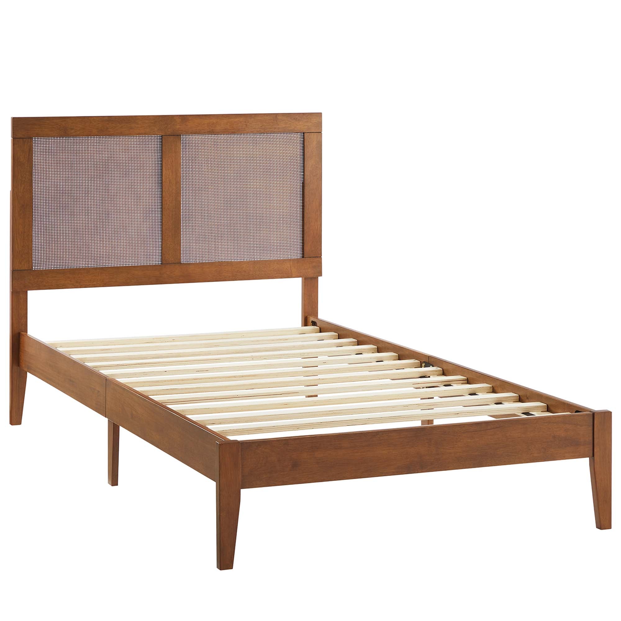 Sirocco Walnut Rattan and Wood Twin Platform Bed