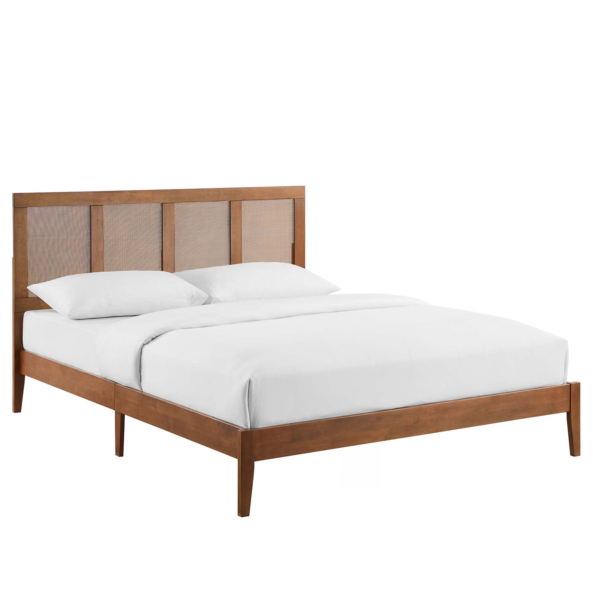 Sirocco Walnut Rattan and Wood Queen Platform Bed