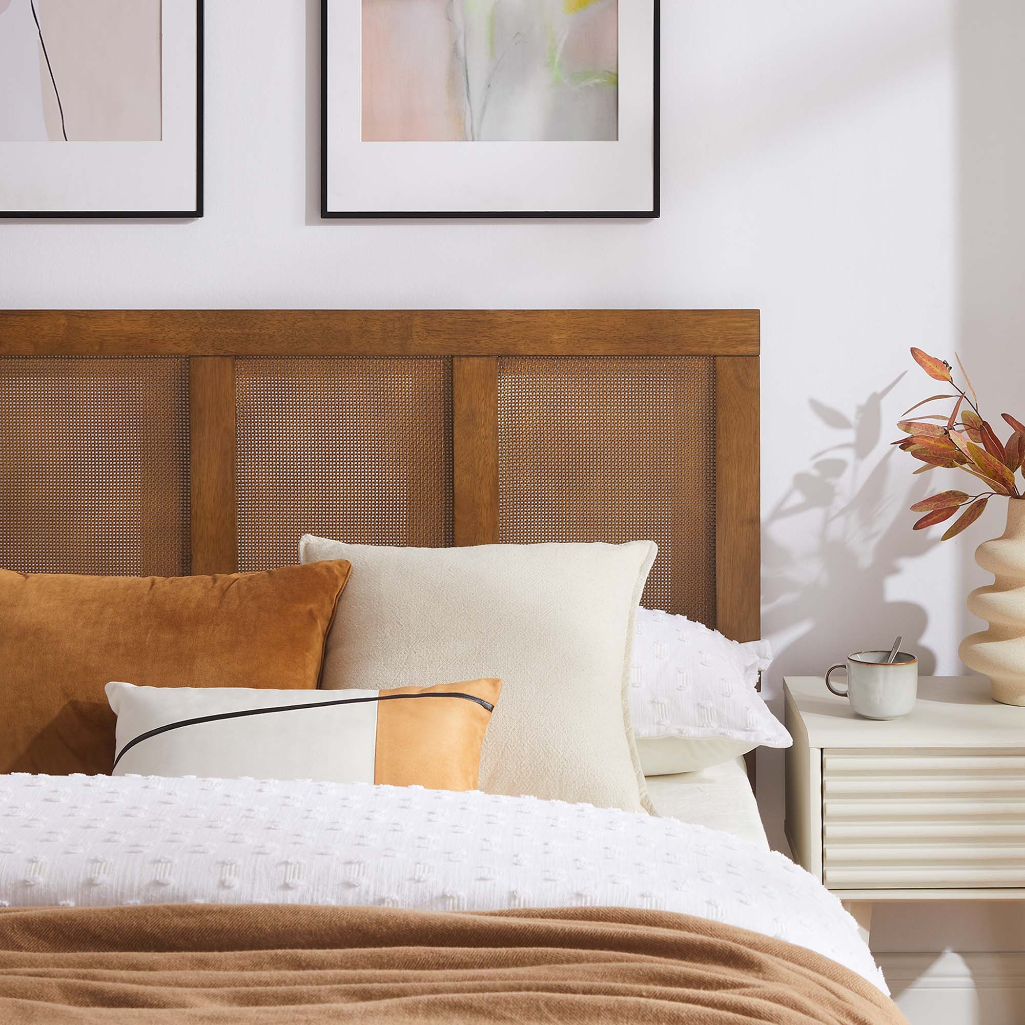 Sirocco Walnut Rattan and Wood Queen Platform Bed