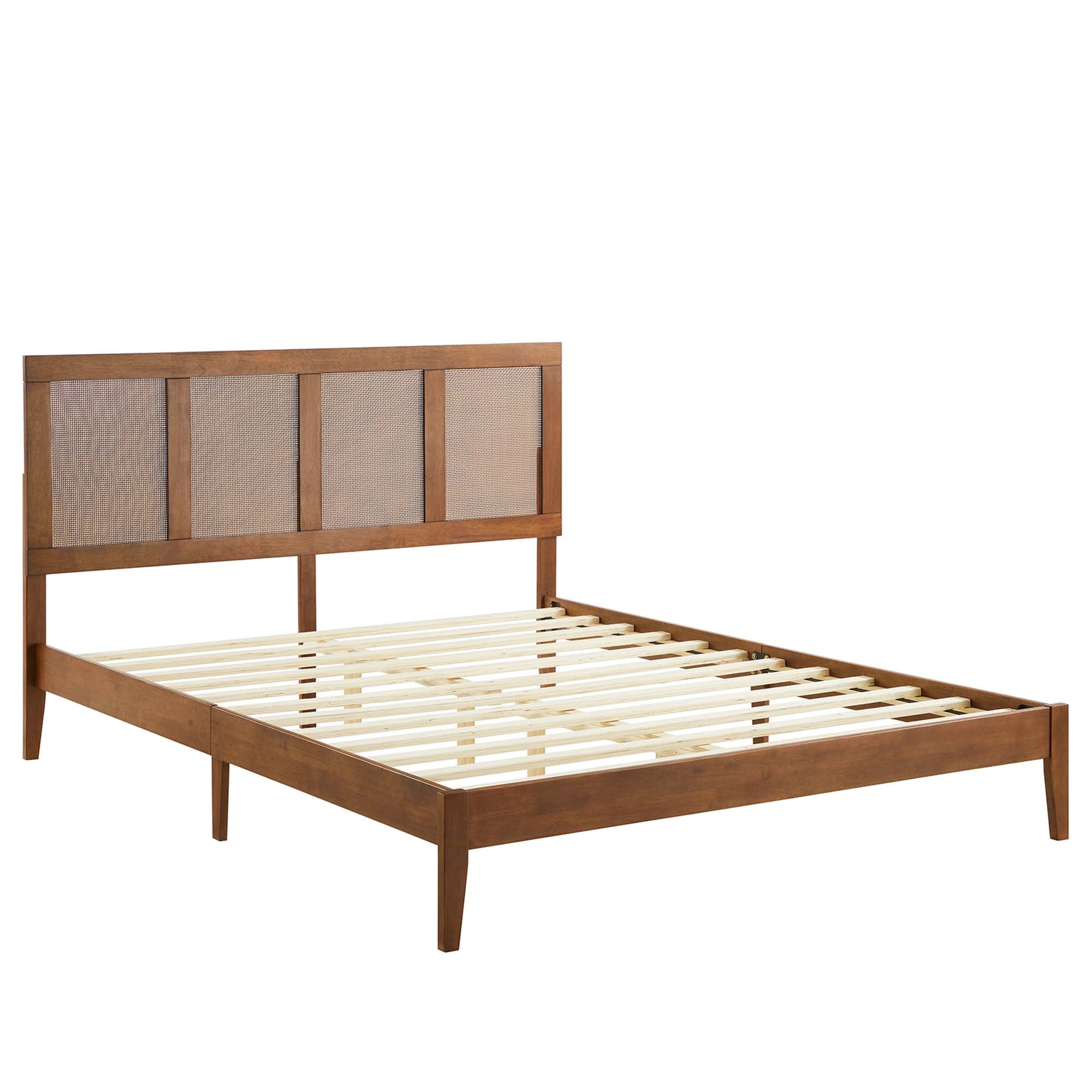 Sirocco Walnut Rattan and Wood Queen Platform Bed