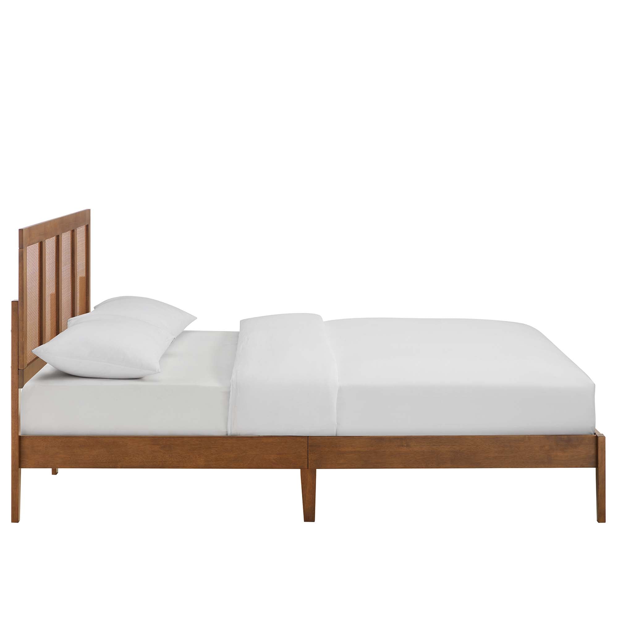 Sirocco Walnut Rattan and Wood Queen Platform Bed