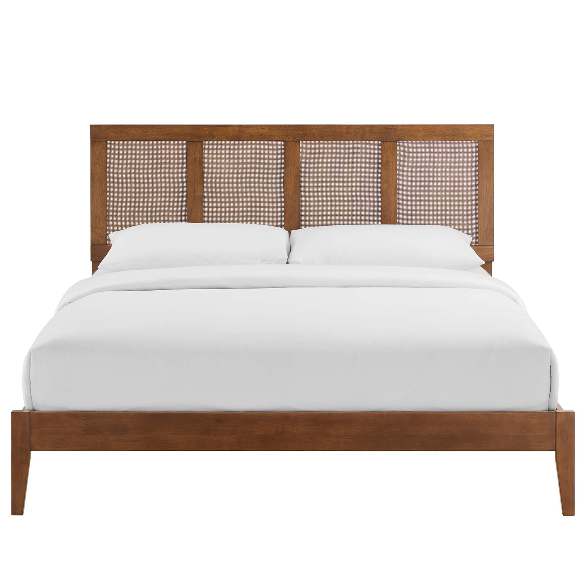 Sirocco Walnut Rattan and Wood Queen Platform Bed