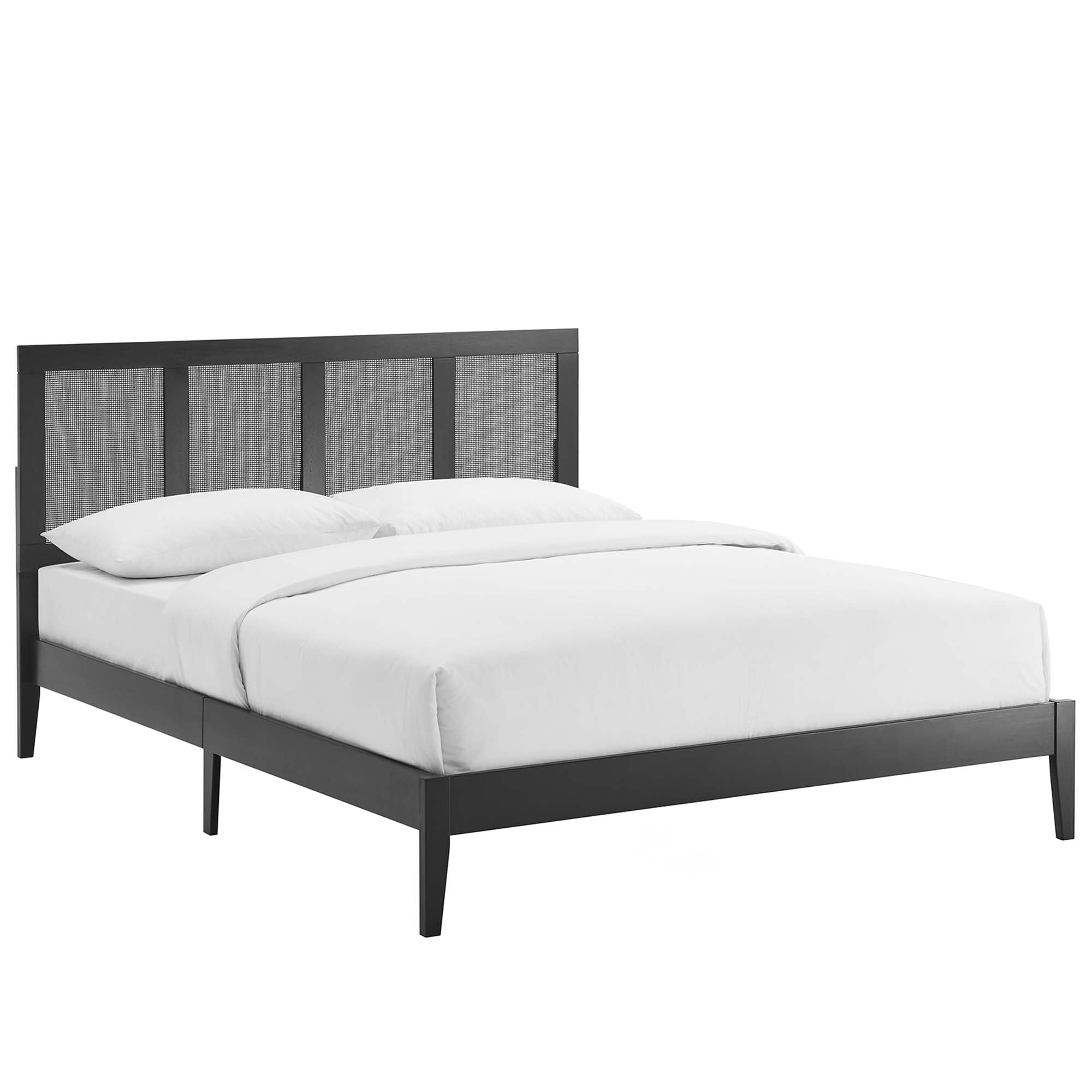 Sirocco Black Rattan and Wood King Platform Bed