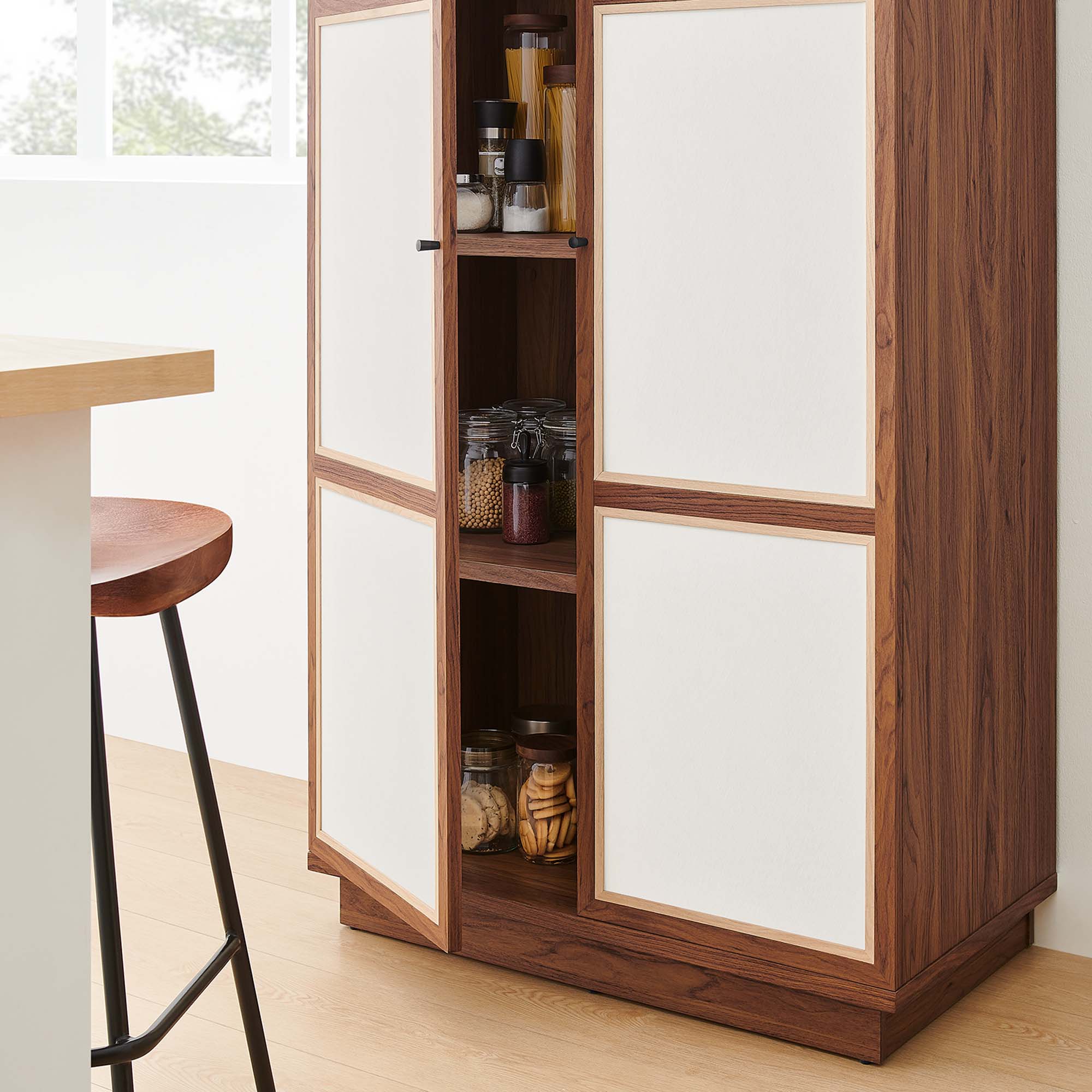 Capri 70" Tall Wood Grain Storage Cabinet, Walnut