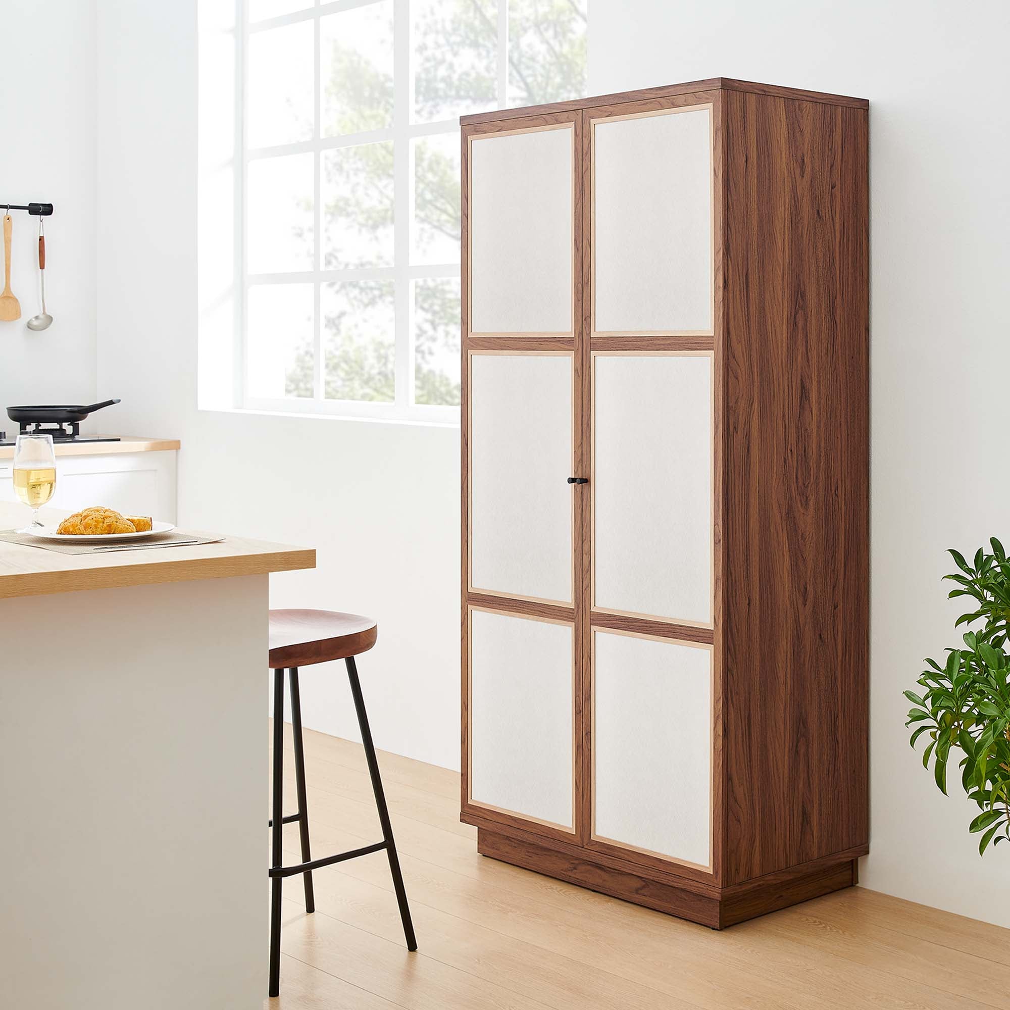 Capri 70" Tall Wood Grain Storage Cabinet, Walnut