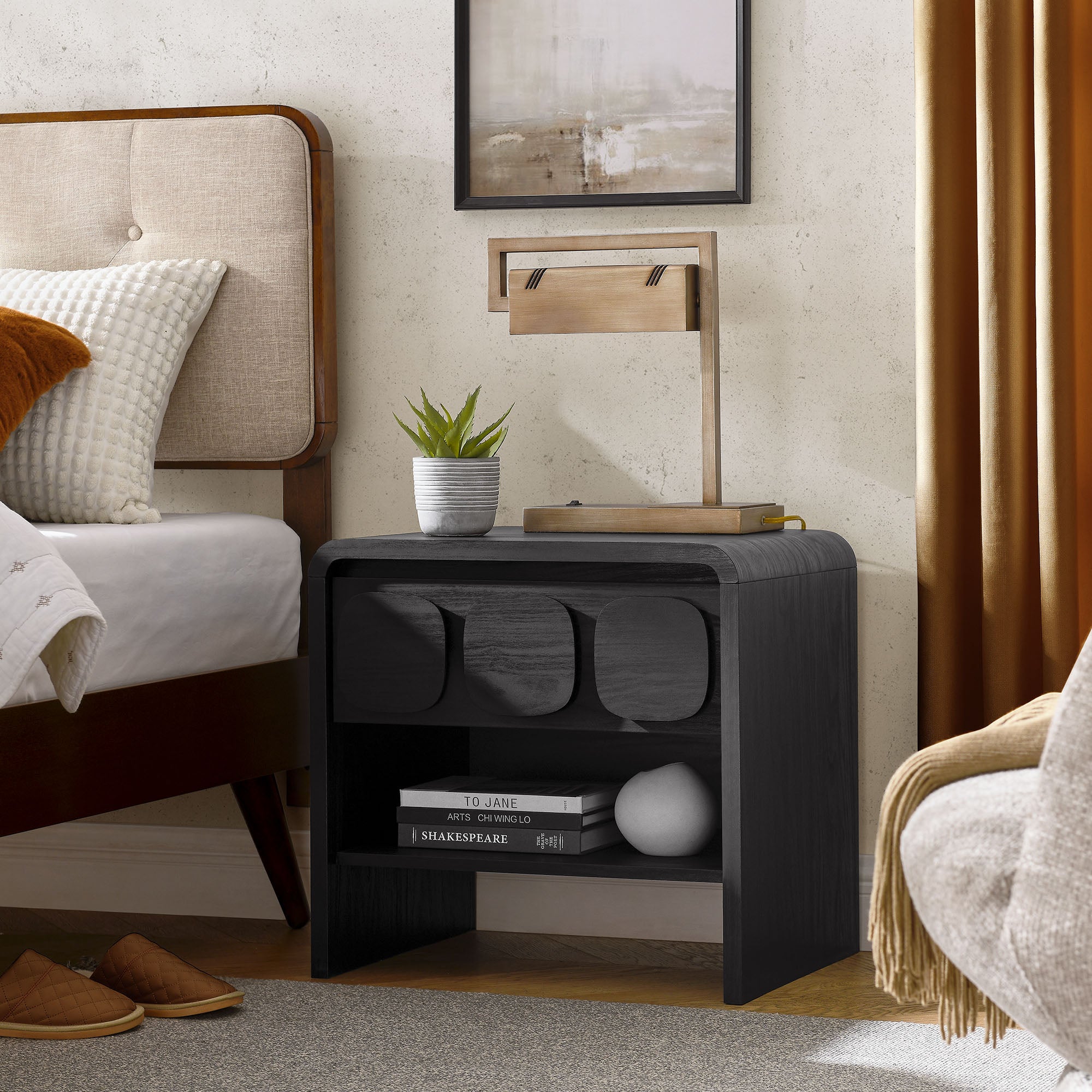Toscana 1-Drawer Nightstand, Black