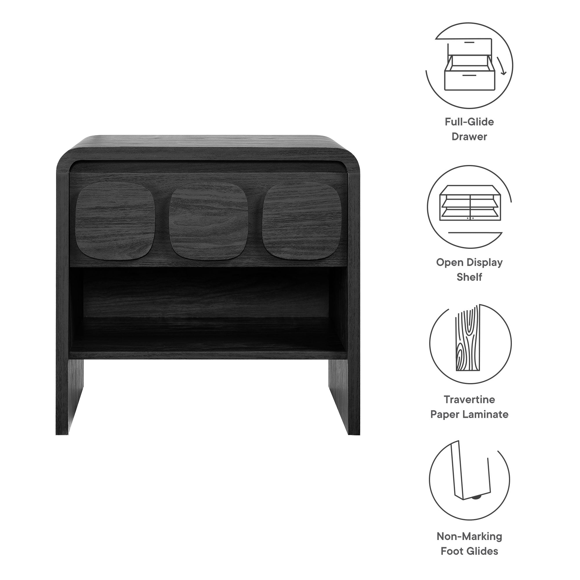 Toscana 1-Drawer Nightstand, Black