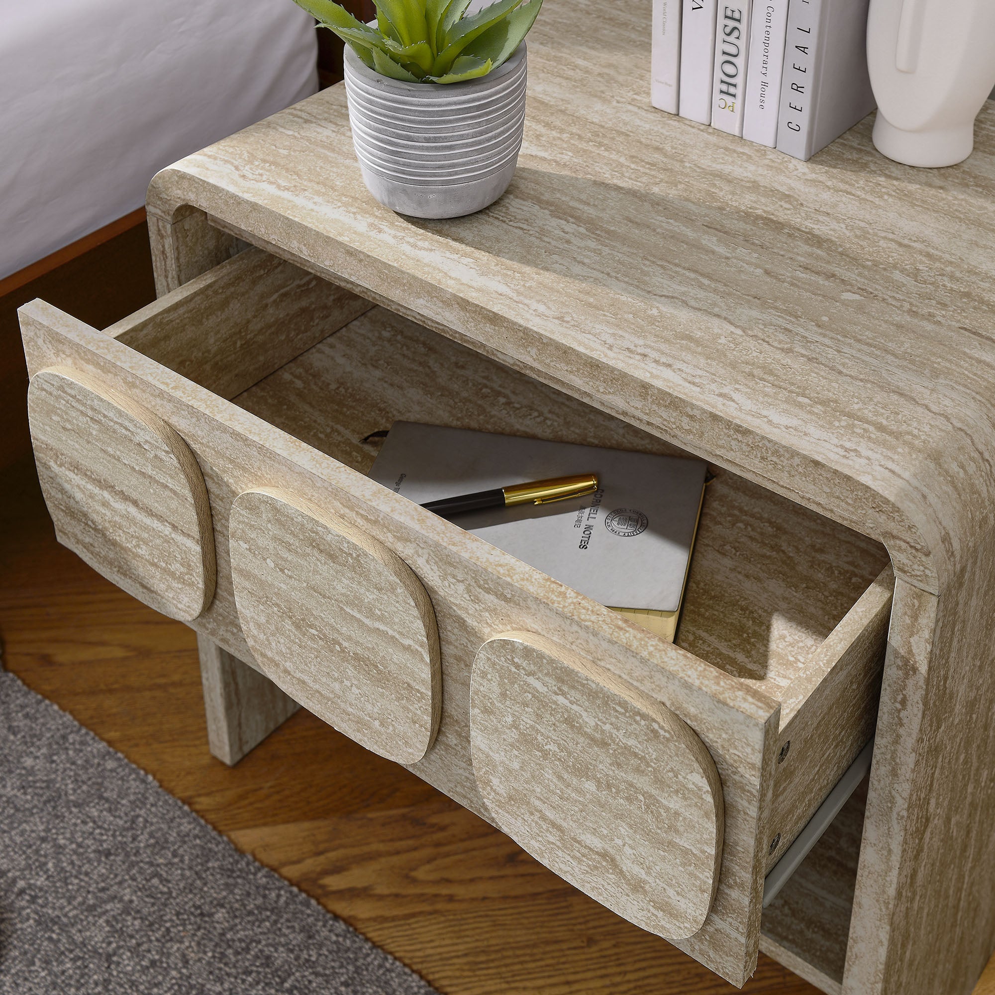 Toscana 1-Drawer Nightstand, Travertine