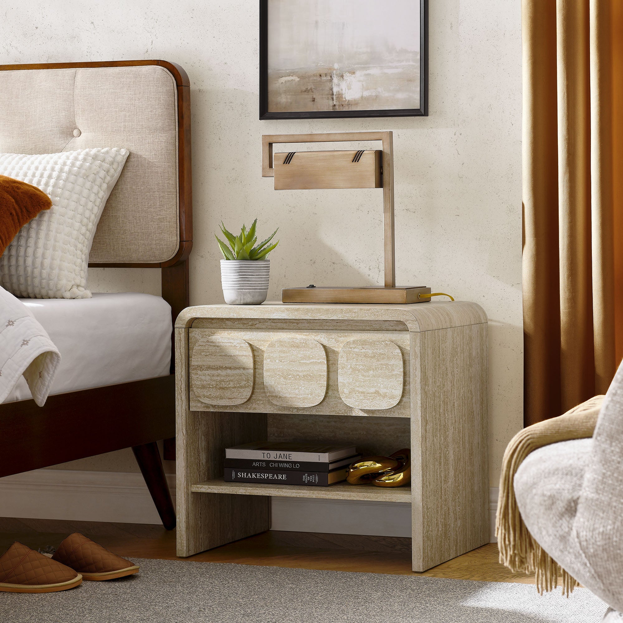 Toscana 1-Drawer Nightstand, Travertine