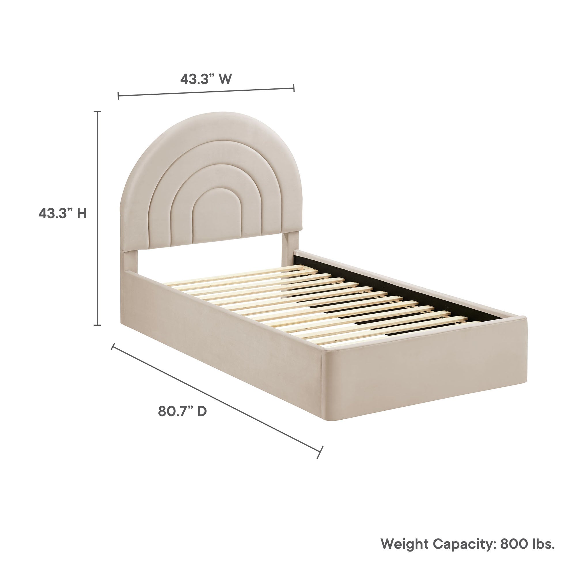 Solana Arched Performance Velvet Twin Platform Bed, Almond