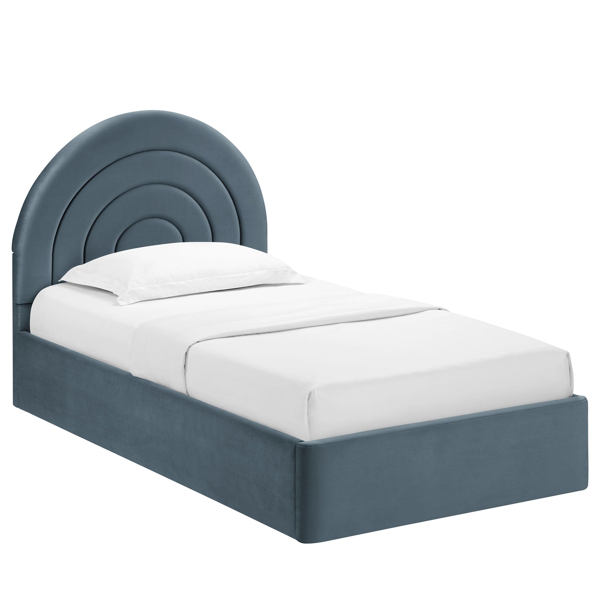 Solana Arched Performance Velvet Twin Platform Bed, Cadet Blue