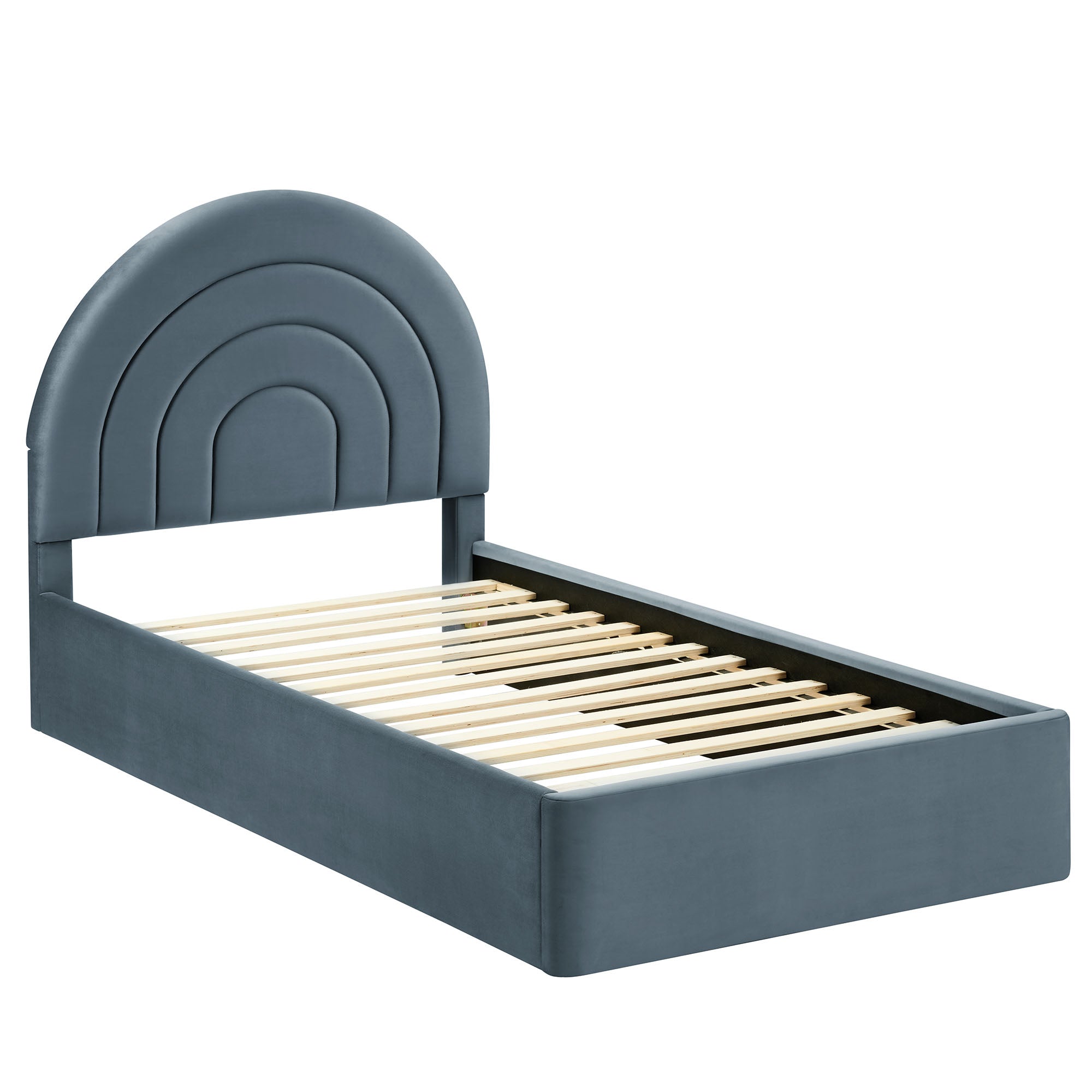Solana Arched Performance Velvet Twin Platform Bed, Cadet Blue