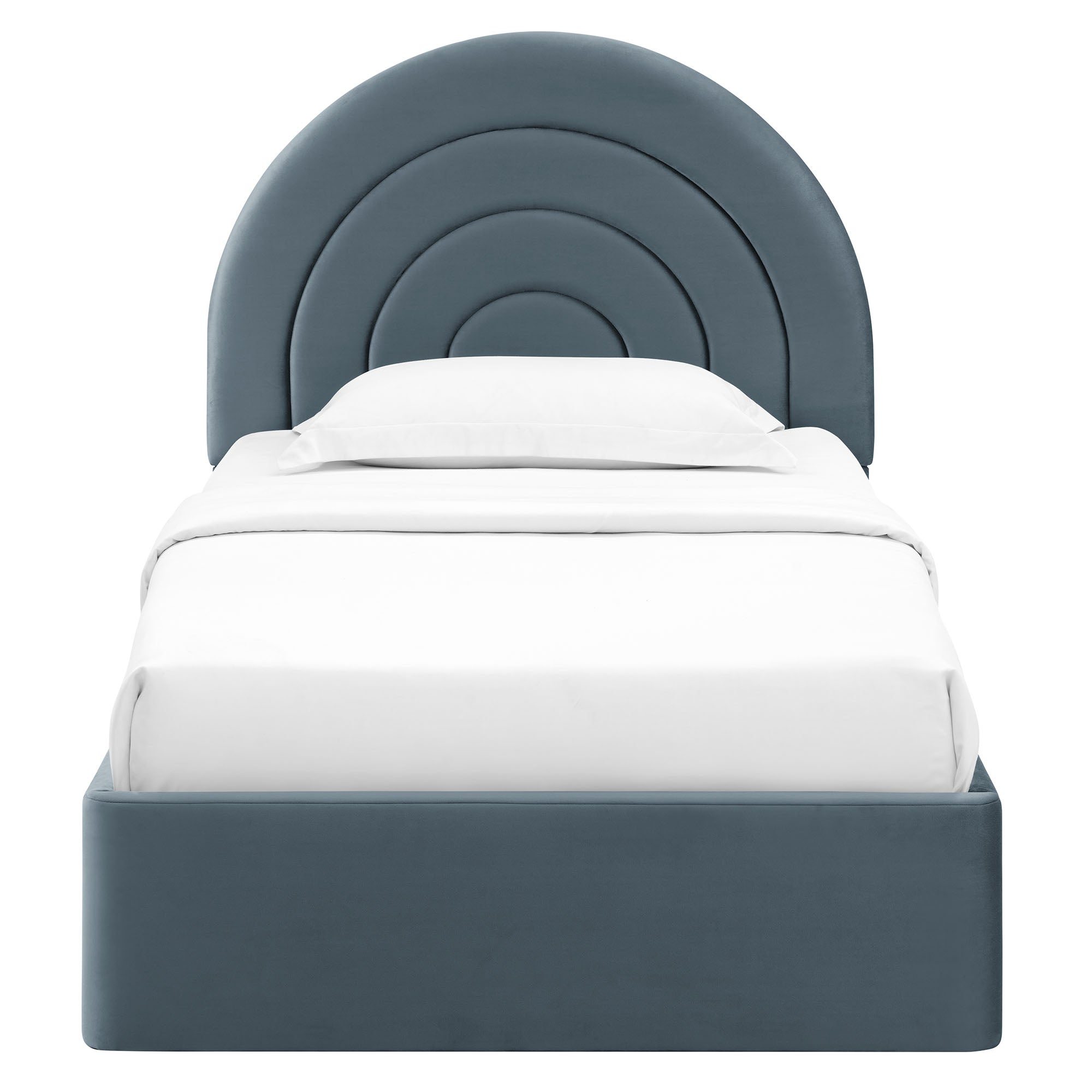 Solana Arched Performance Velvet Twin Platform Bed, Cadet Blue