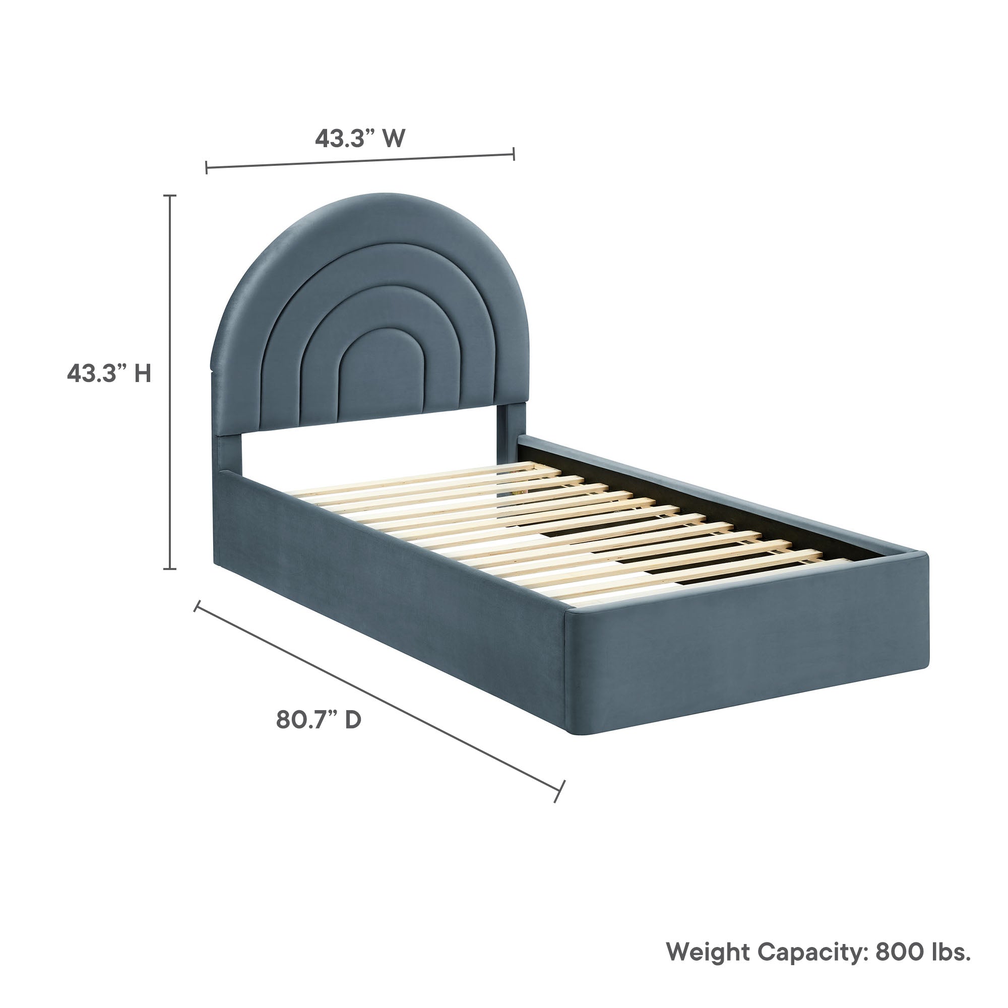 Solana Arched Performance Velvet Twin Platform Bed, Cadet Blue