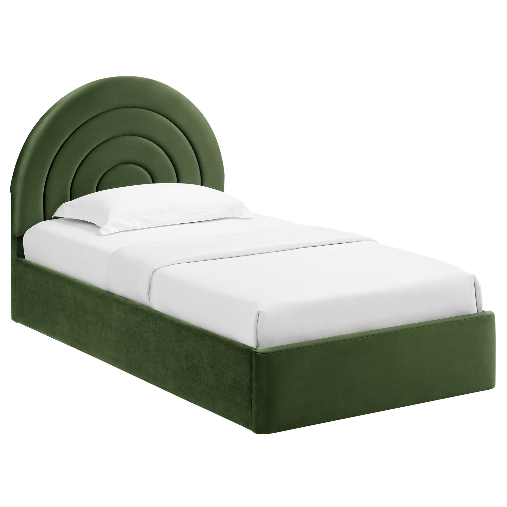 Solana Arched Performance Velvet Twin Platform Bed, Moss Green