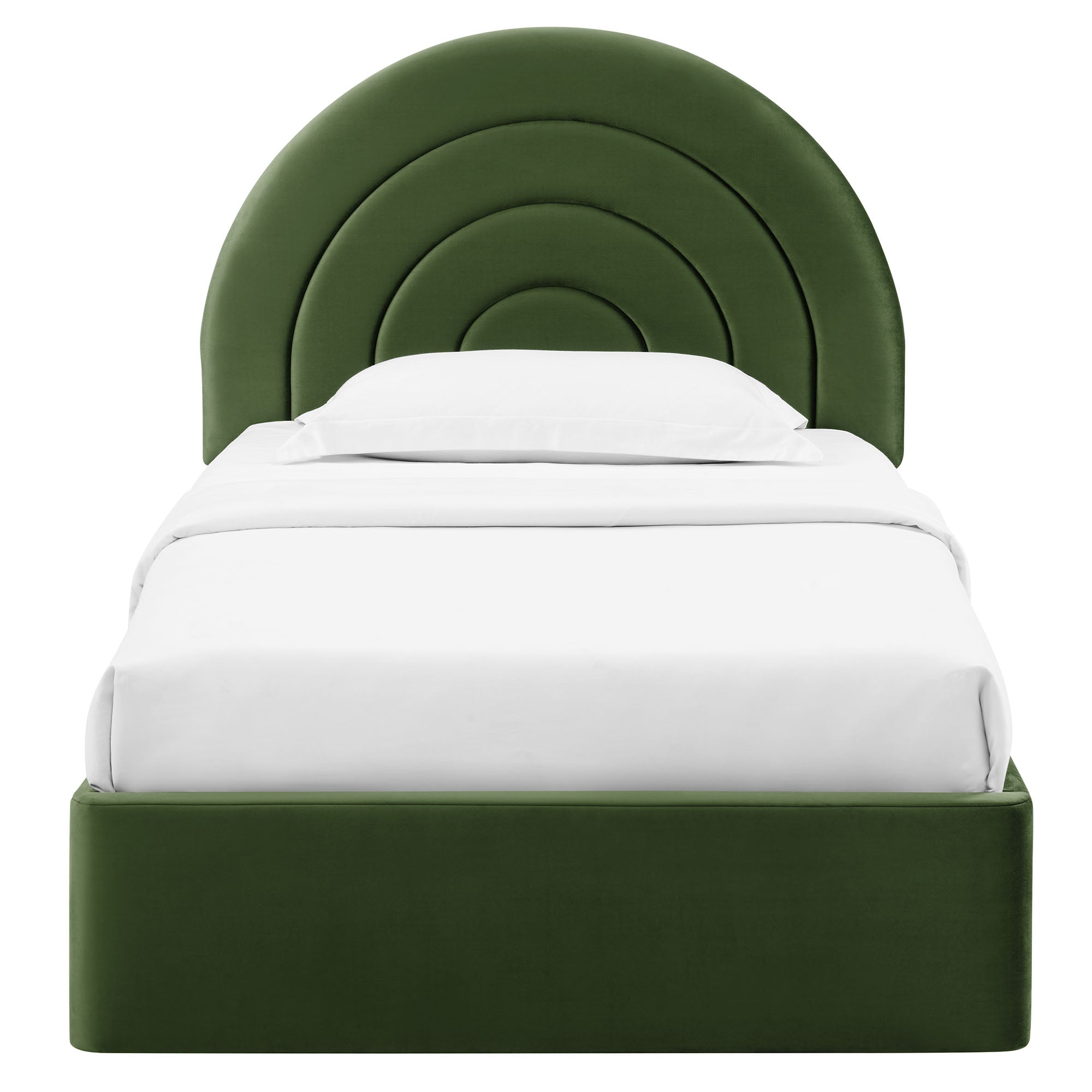 Solana Arched Performance Velvet Twin Platform Bed, Moss Green