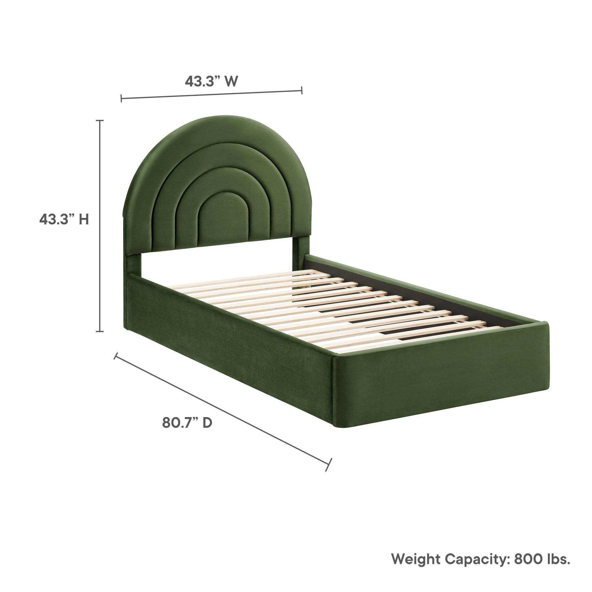 Solana Arched Performance Velvet Twin Platform Bed, Moss Green