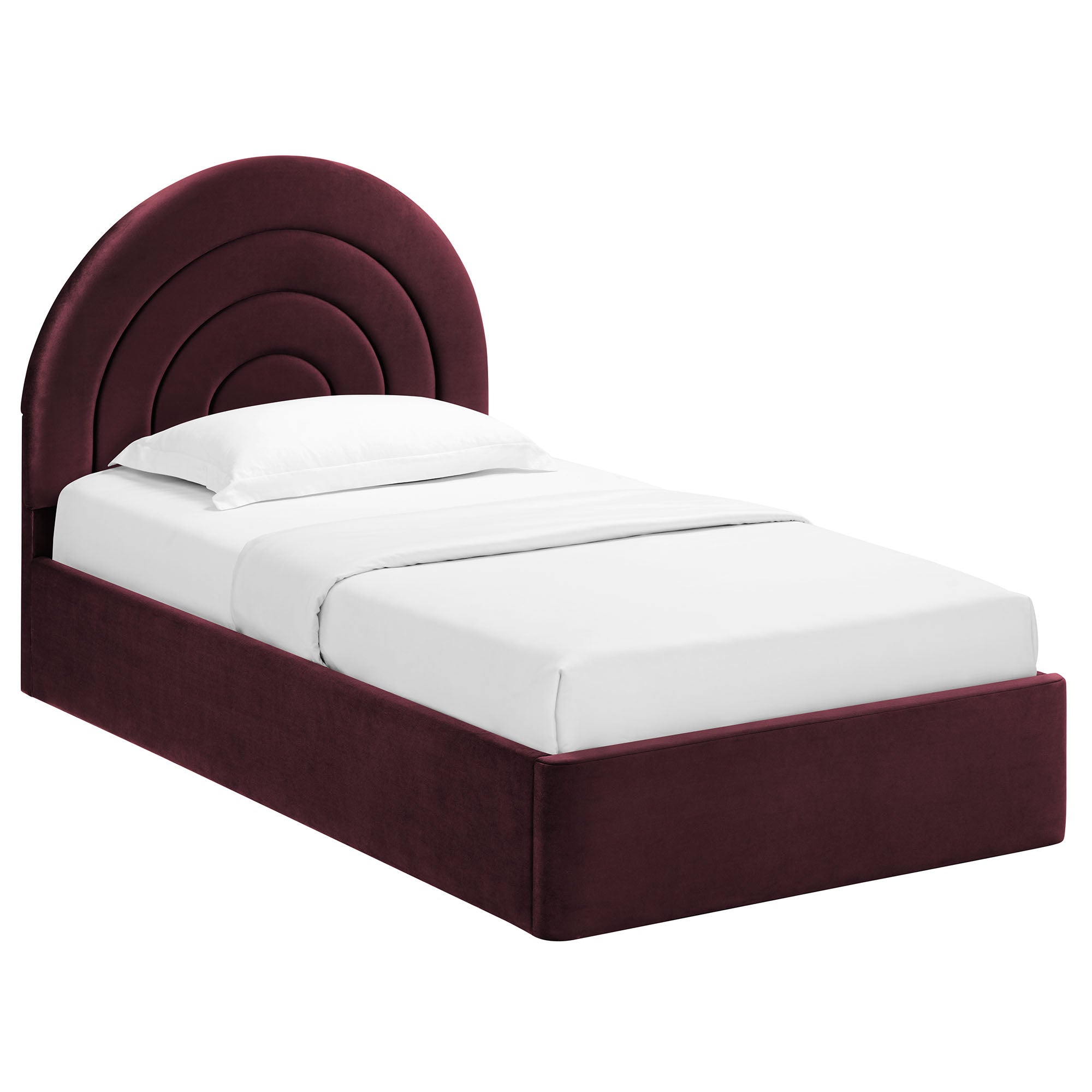 Solana Arched Performance Velvet Twin Platform Bed, Mulberry