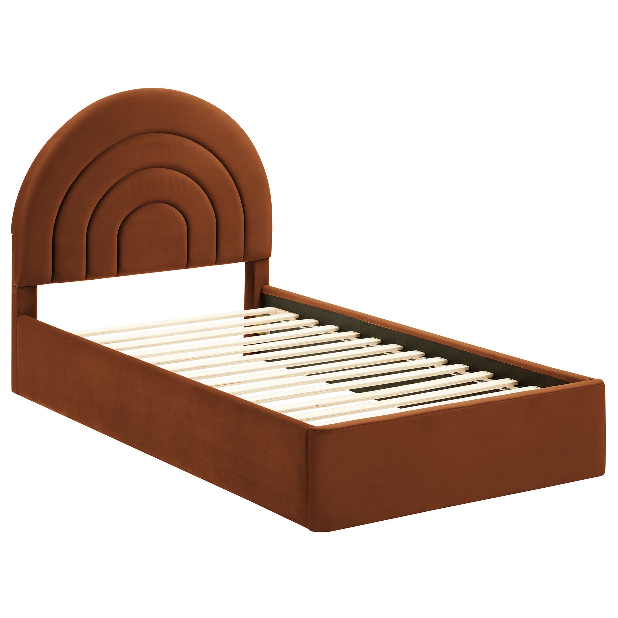Solana Arched Performance Velvet Twin Platform Bed, Rust