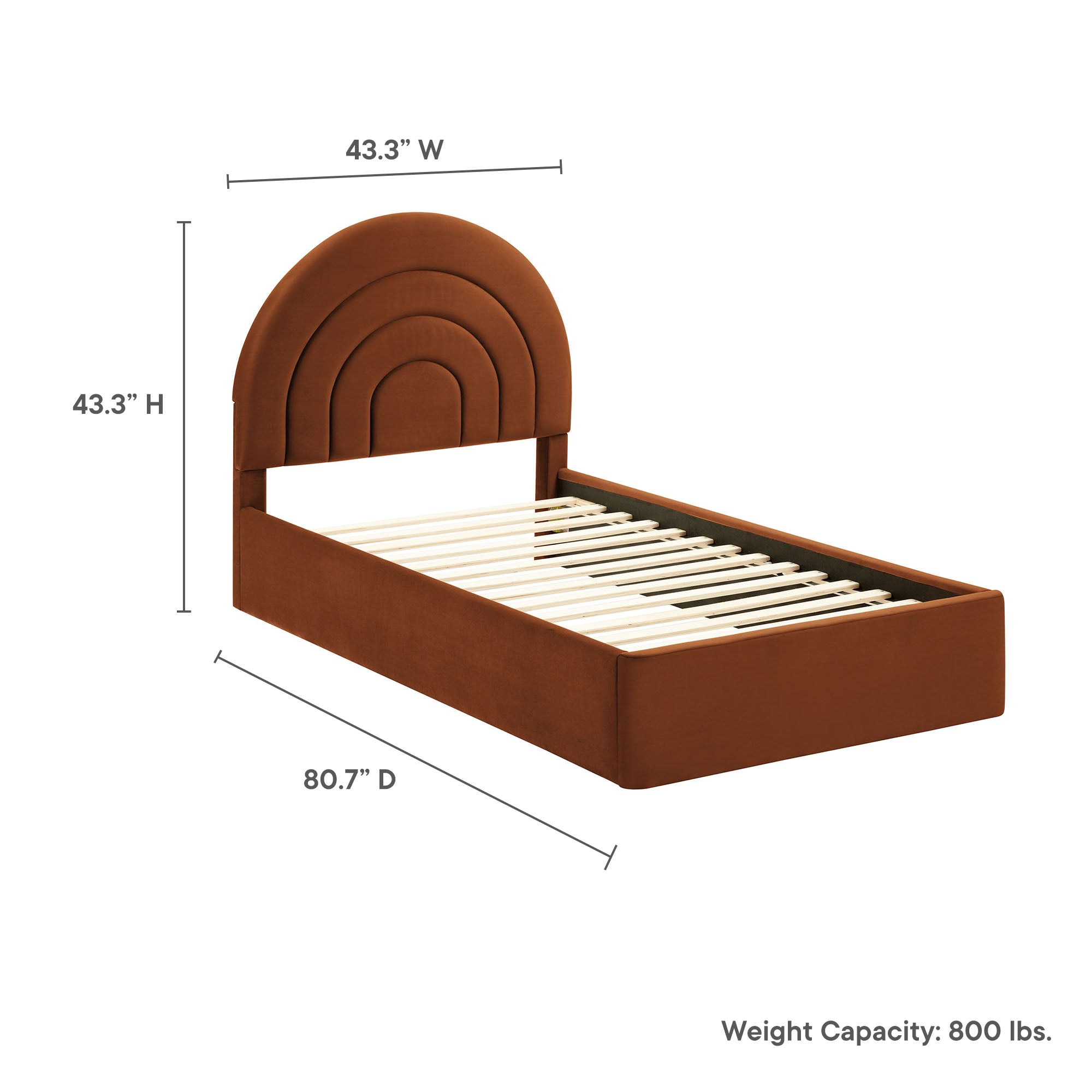Solana Arched Performance Velvet Twin Platform Bed, Rust