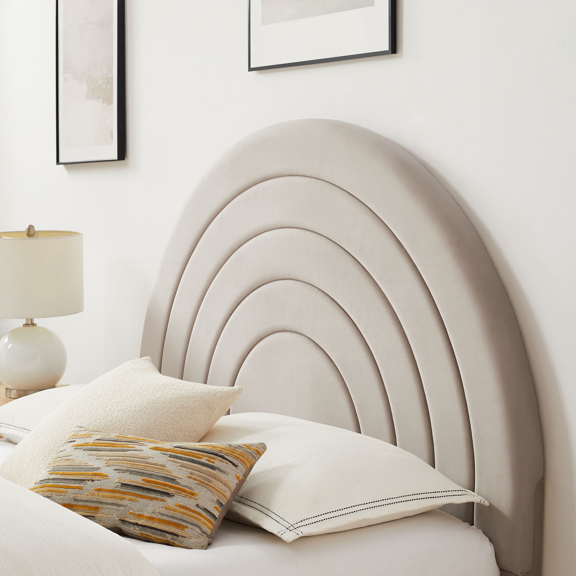 Solana Arched Performance Velvet Full Platform Bed, Almond