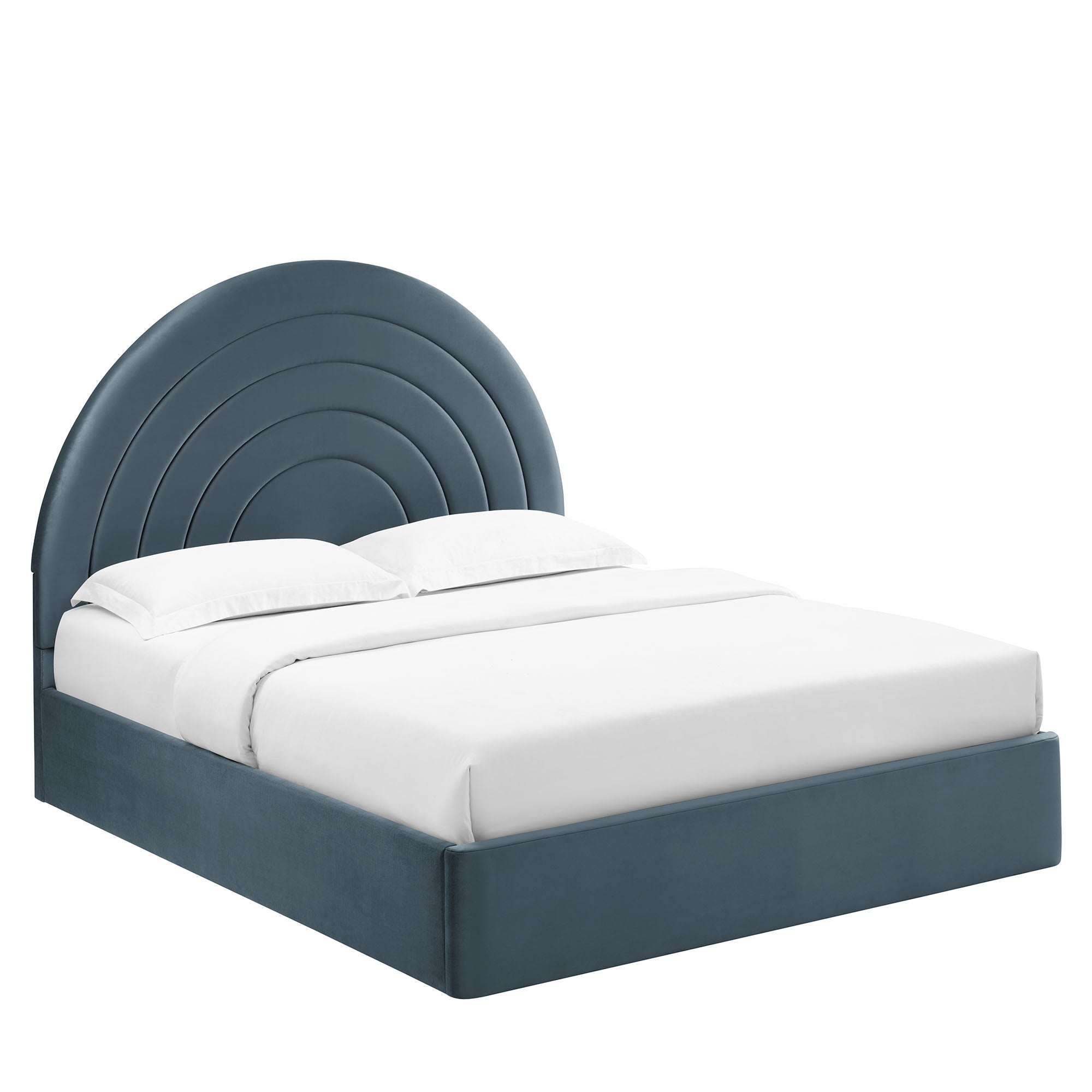 Solana Arched Performance Velvet Full Platform Bed, Cadet Blue