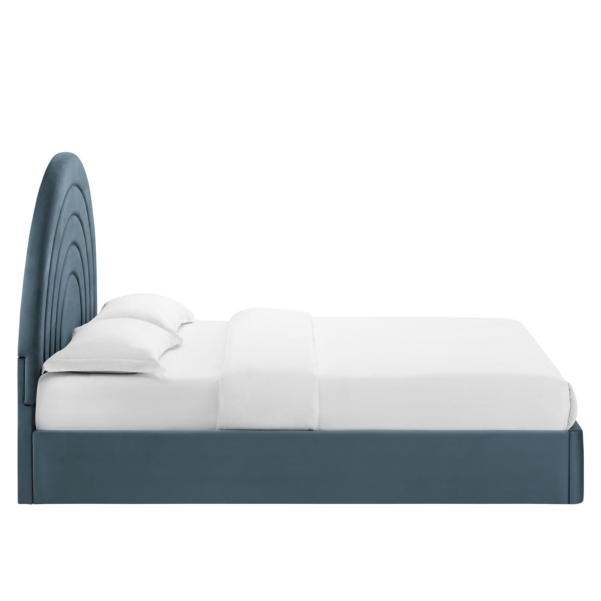Solana Arched Performance Velvet Full Platform Bed, Cadet Blue