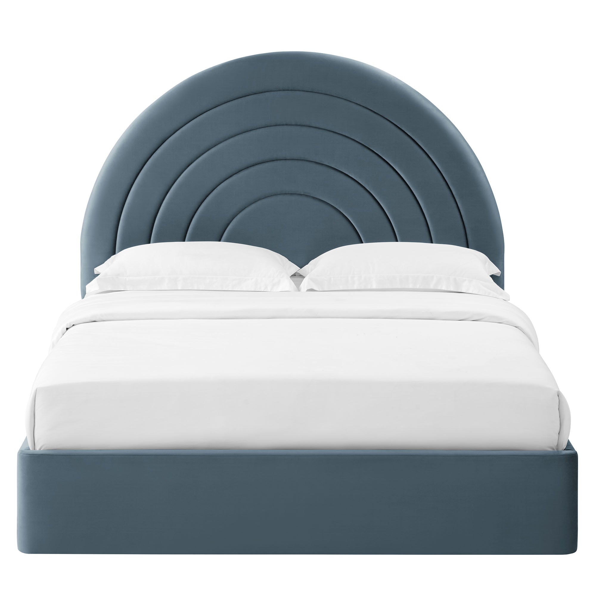 Solana Arched Performance Velvet Full Platform Bed, Cadet Blue