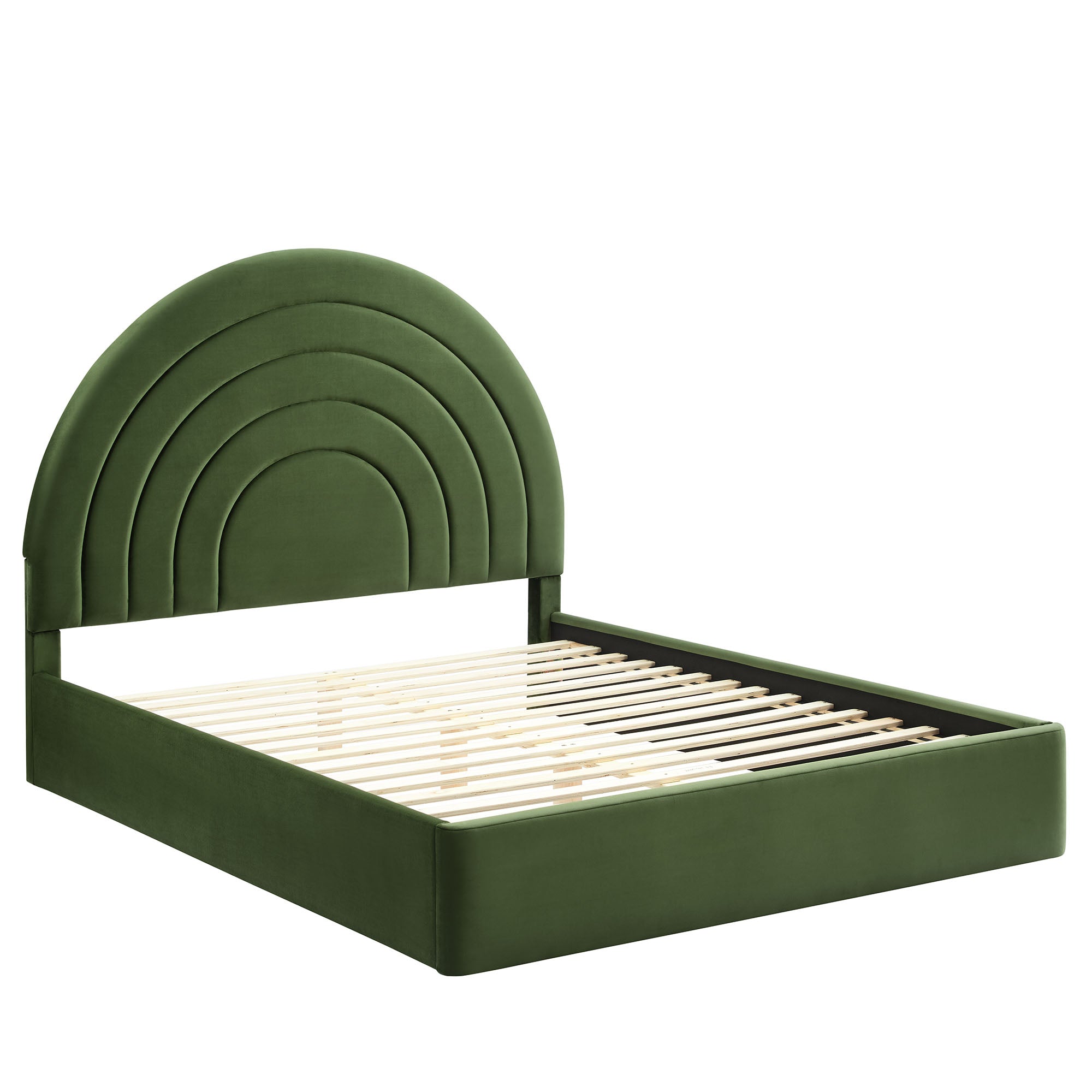 Solana Arched Performance Velvet Full Platform Bed, Moss Green