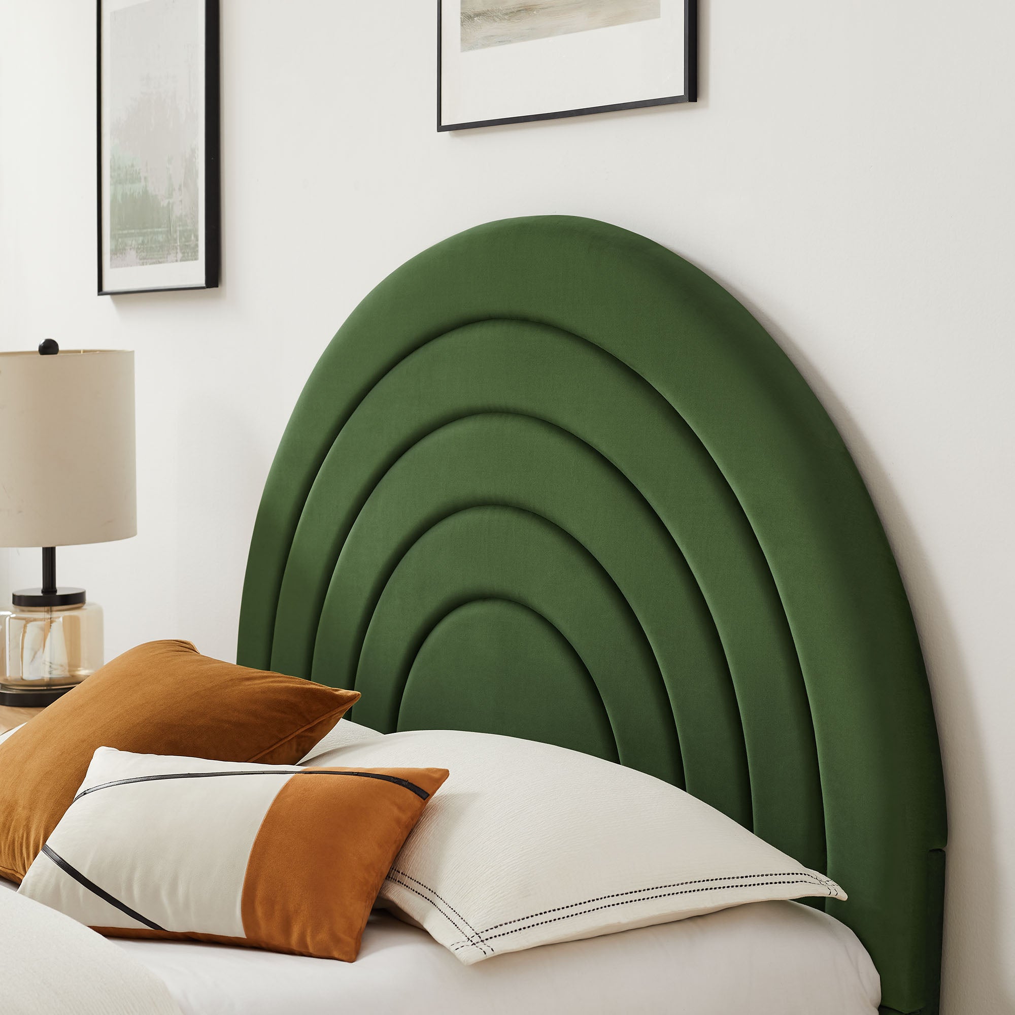 Solana Arched Performance Velvet Full Platform Bed, Moss Green