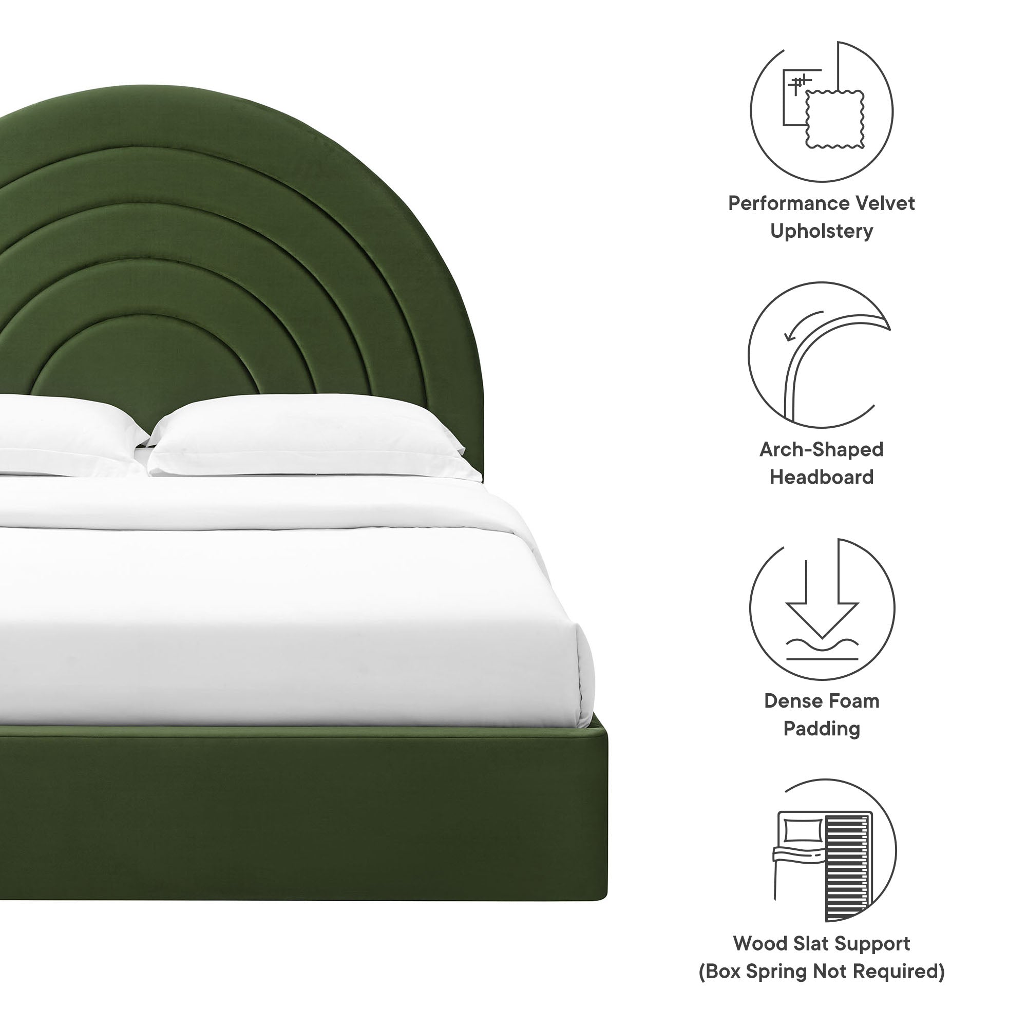 Solana Arched Performance Velvet Full Platform Bed, Moss Green