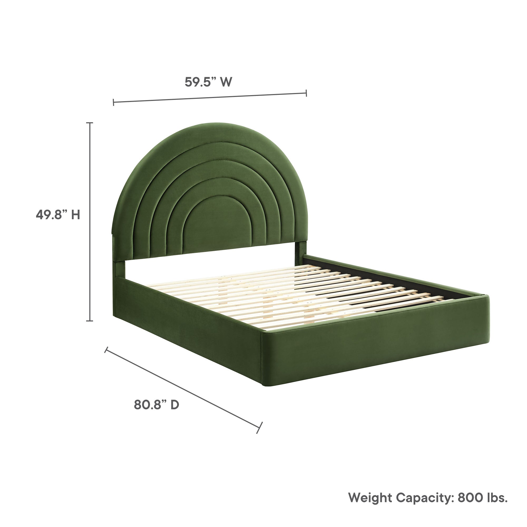 Solana Arched Performance Velvet Full Platform Bed, Moss Green