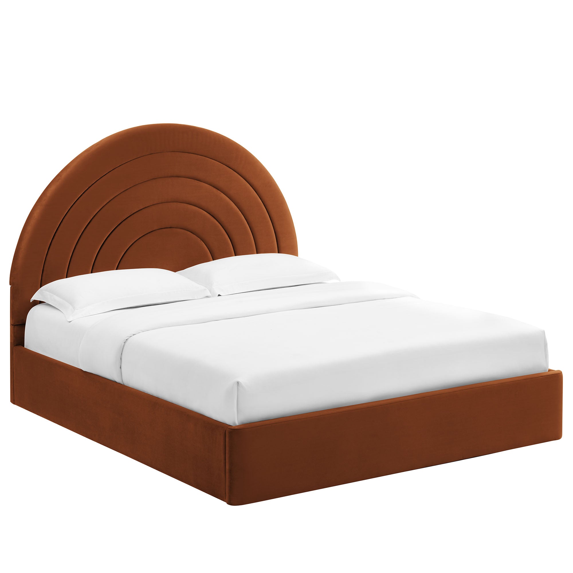 Solana Arched Performance Velvet Full Platform Bed, Rust