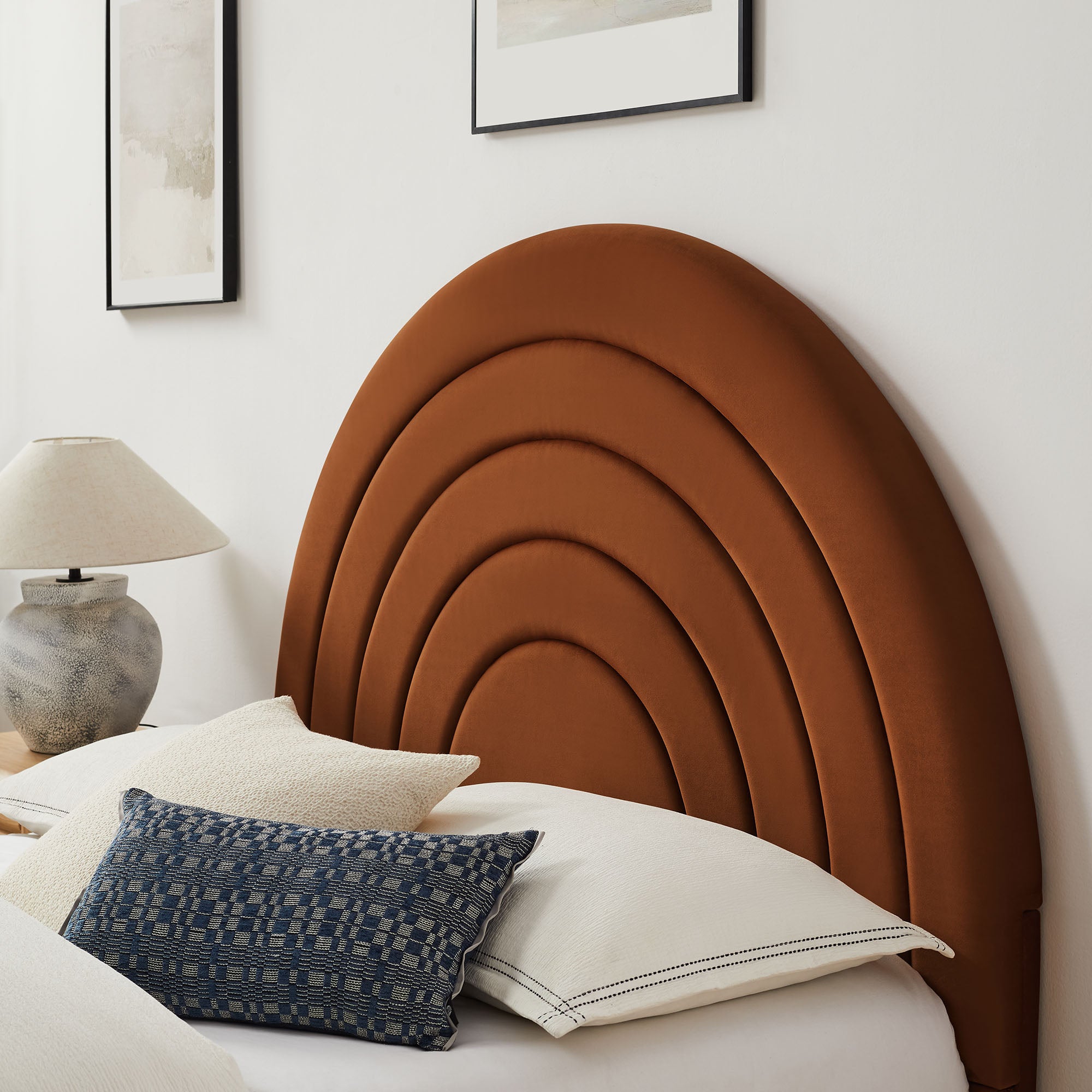 Solana Arched Performance Velvet Full Platform Bed, Rust