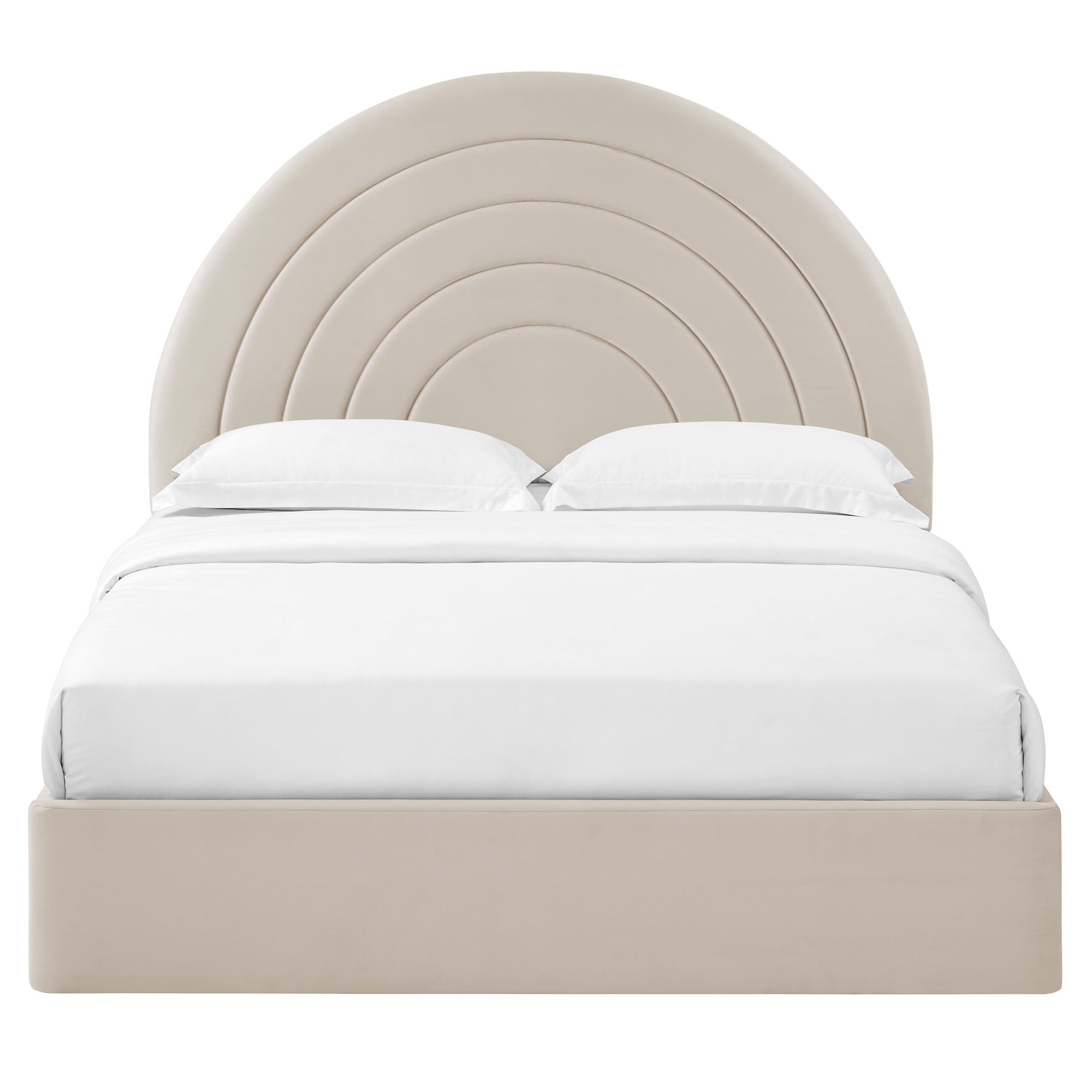 Solana Arched Performance Velvet Queen Platform Bed, Almond