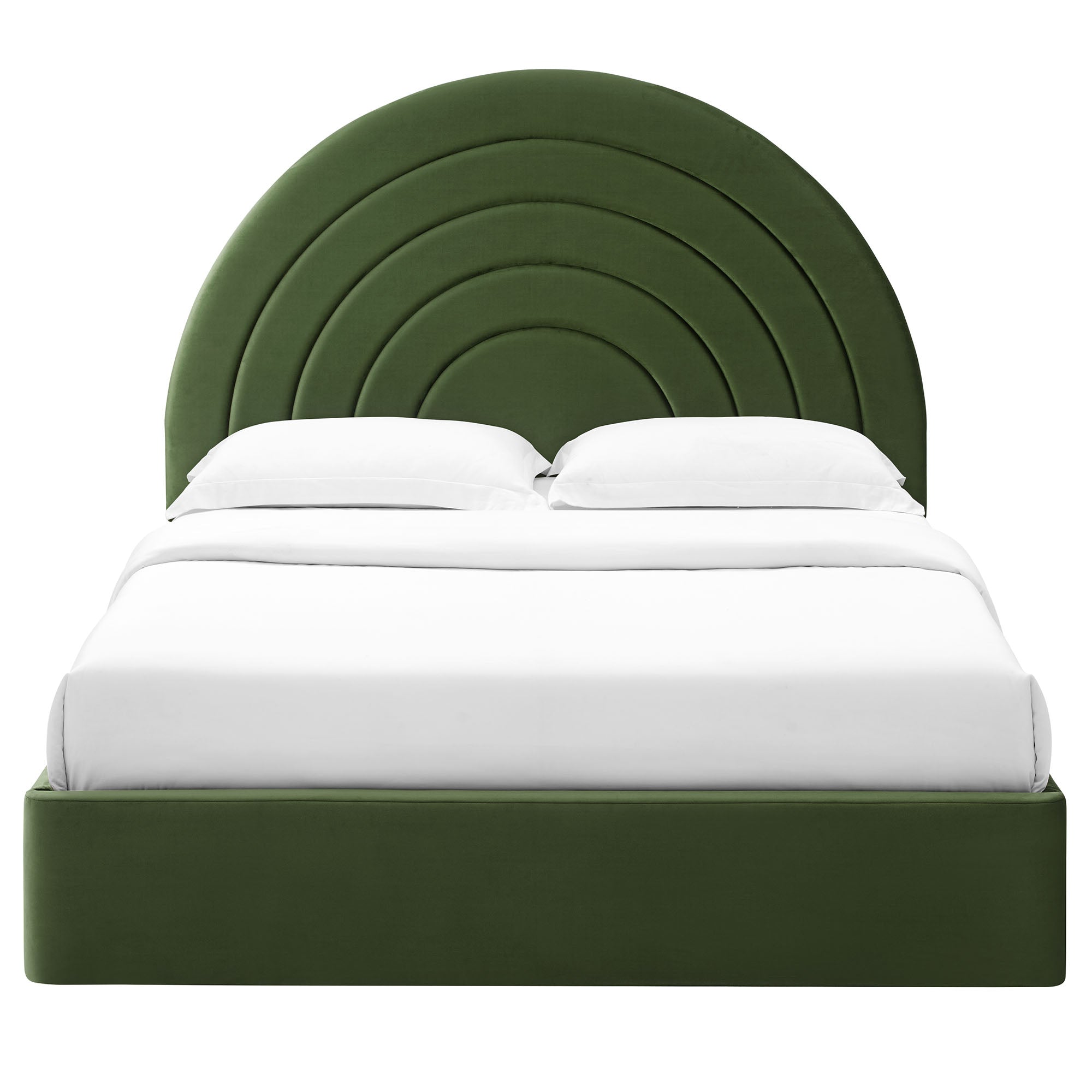 Solana Arched Performance Velvet Queen Platform Bed, Moss Green