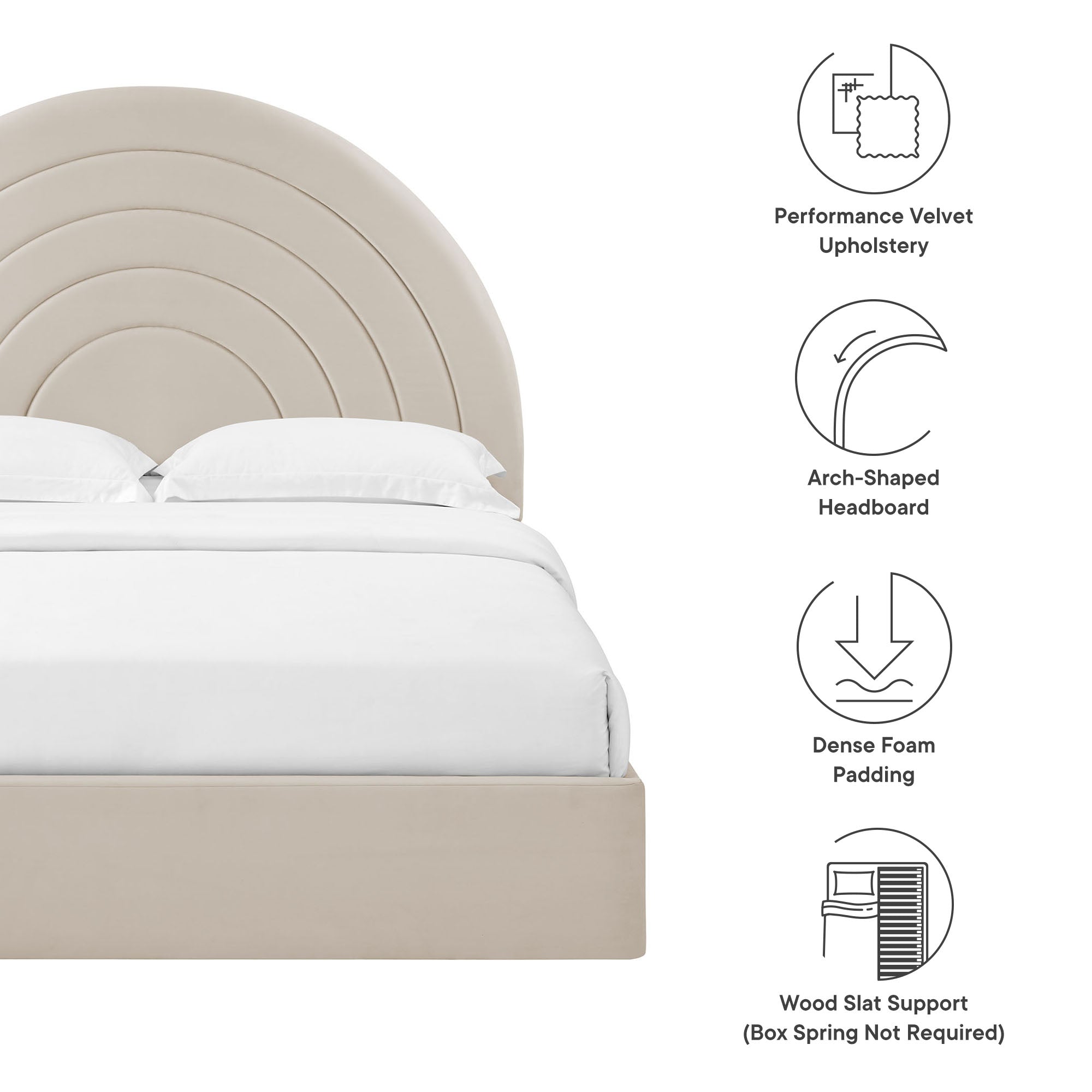 Solana Arched Performance Velvet King Platform Bed, Almond