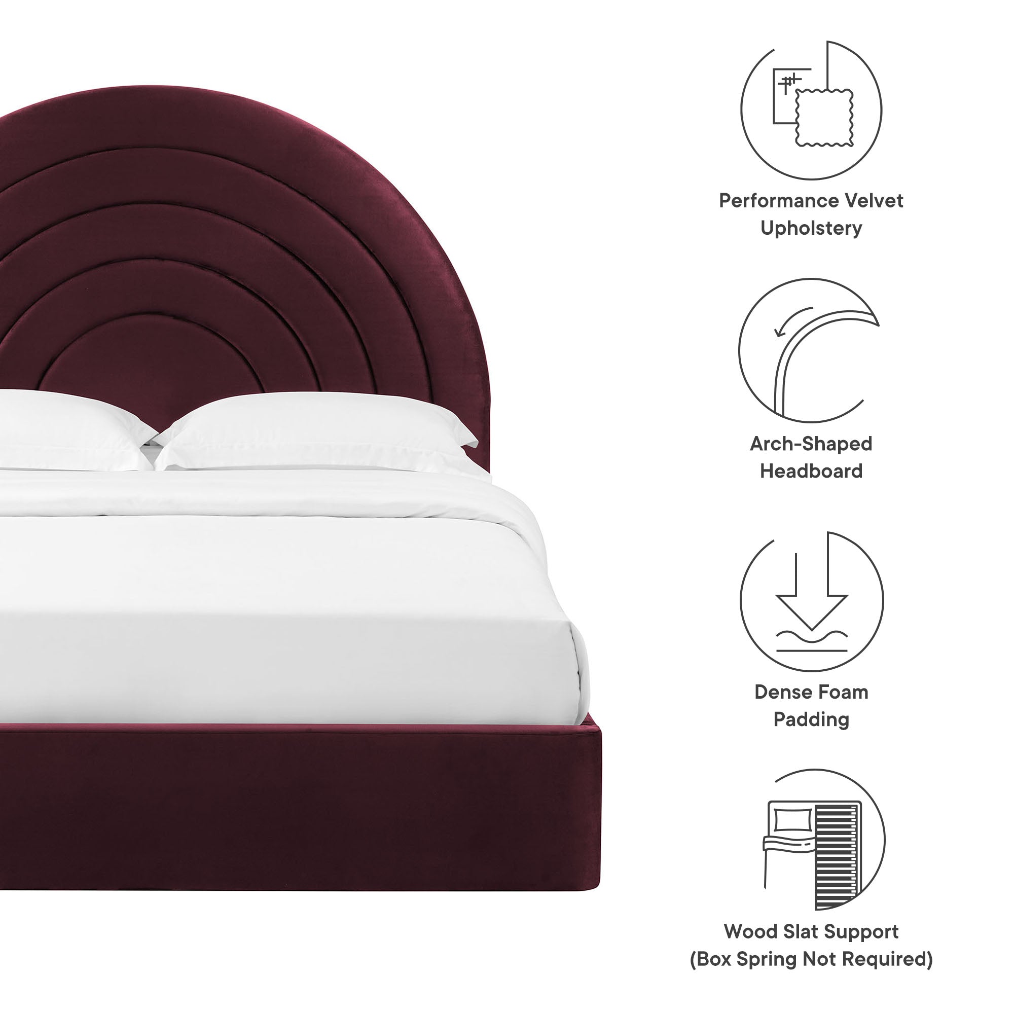 Solana Arched Performance Velvet King Platform Bed, Mulberry