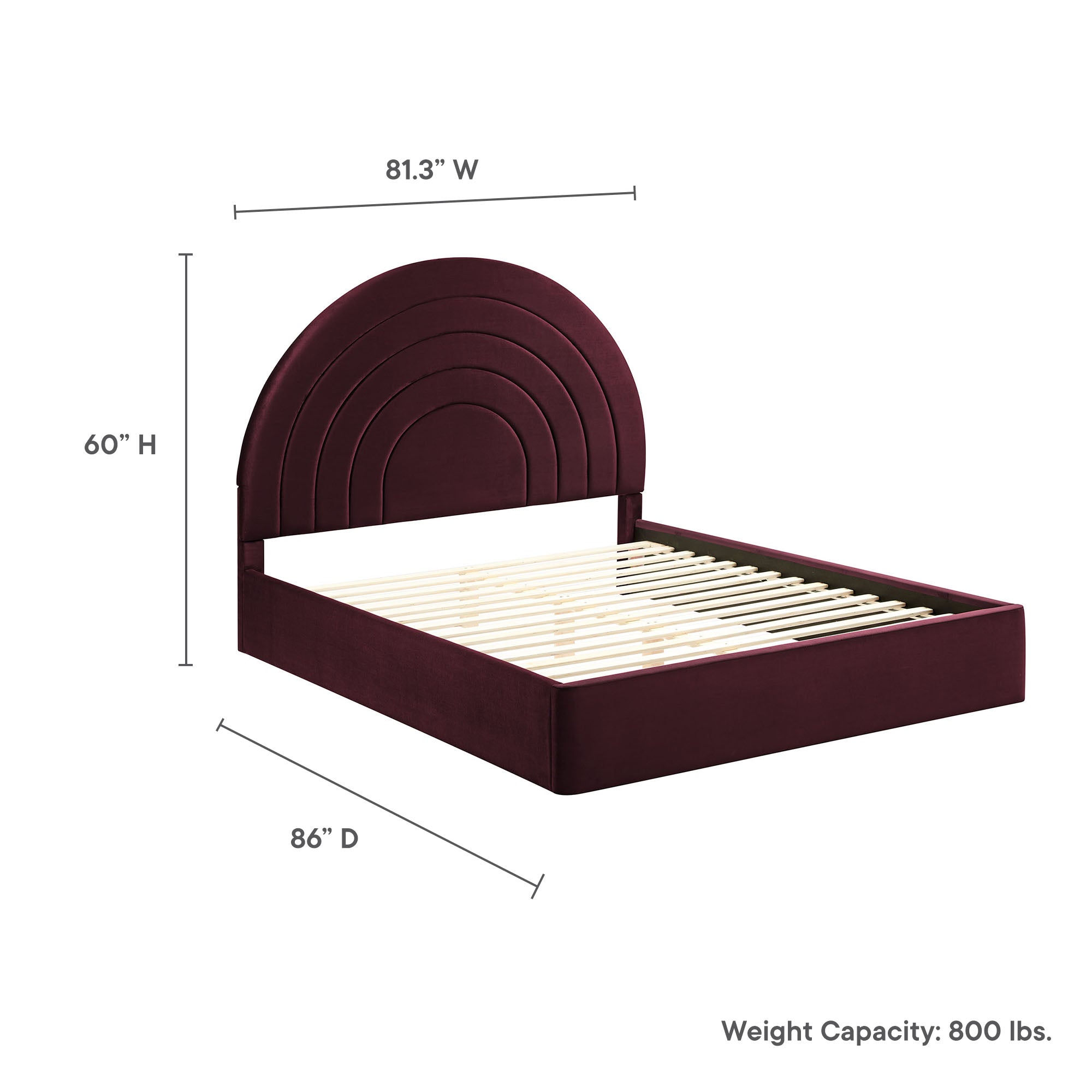 Solana Arched Performance Velvet King Platform Bed, Mulberry