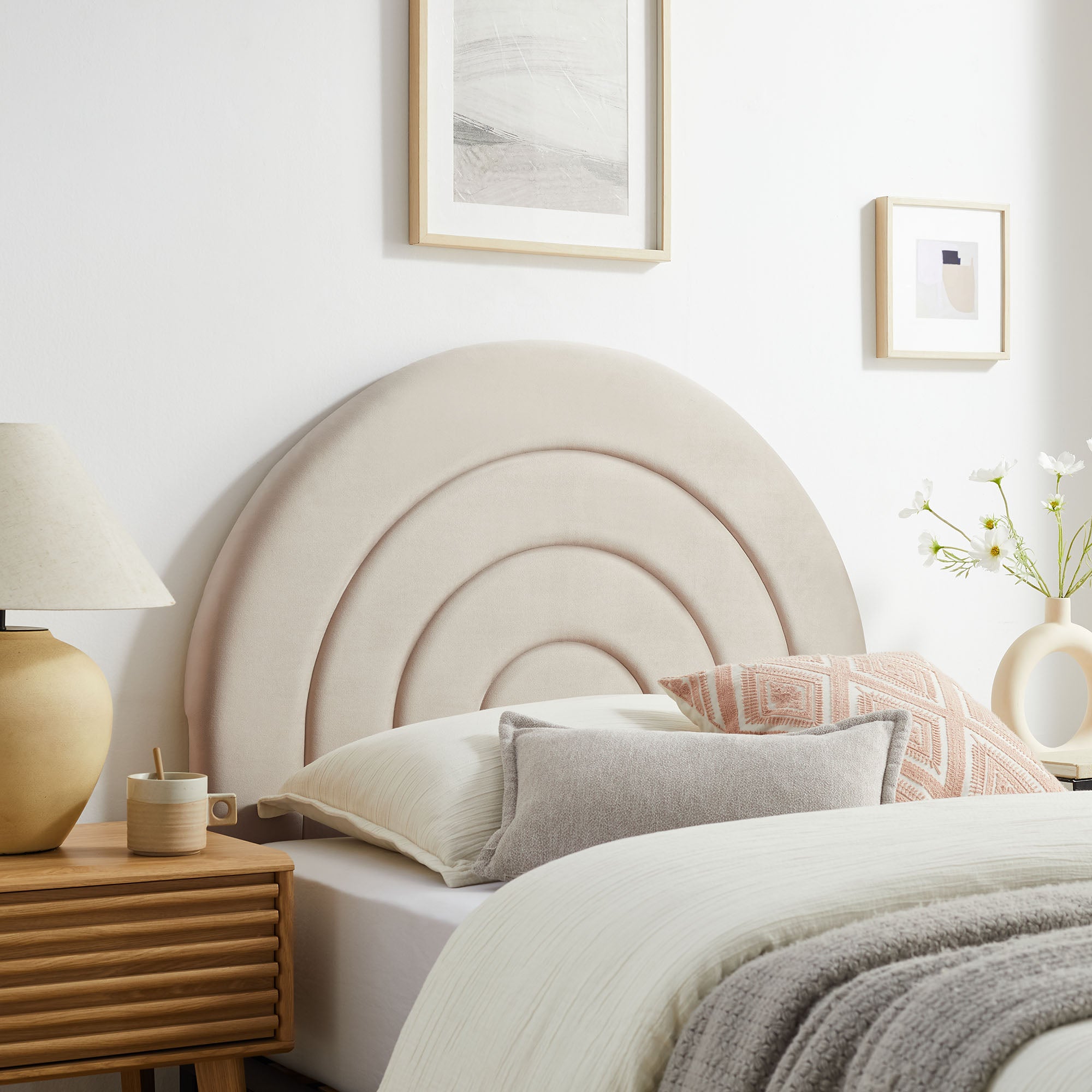 Solana Arched Performance Velvet Twin Headboard, Almond